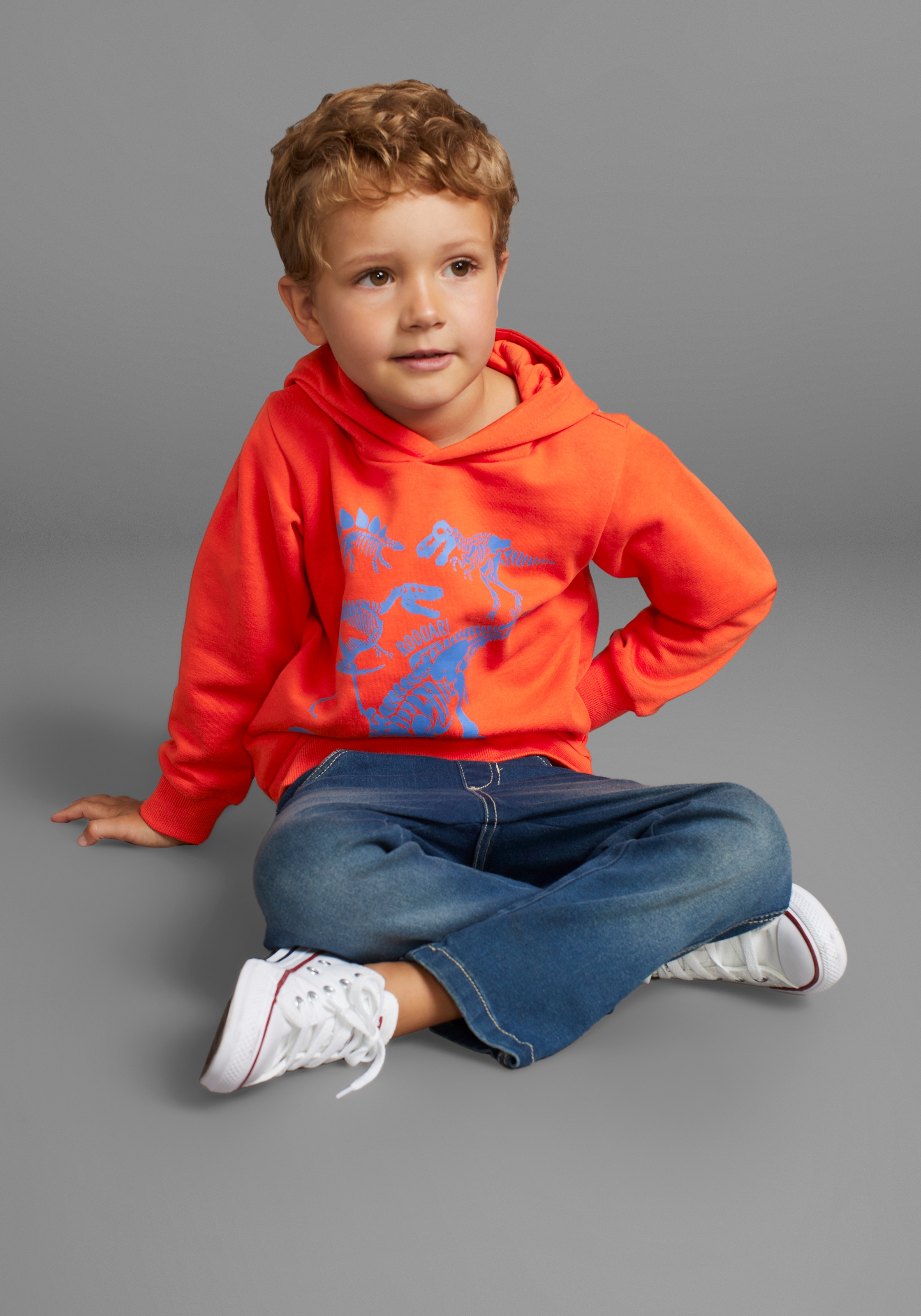 KIDSWORLD Kapuzensweatshirt »DINO«, Langarm, Basic-Passform, mit stylischem Druck, aus Baumwolle