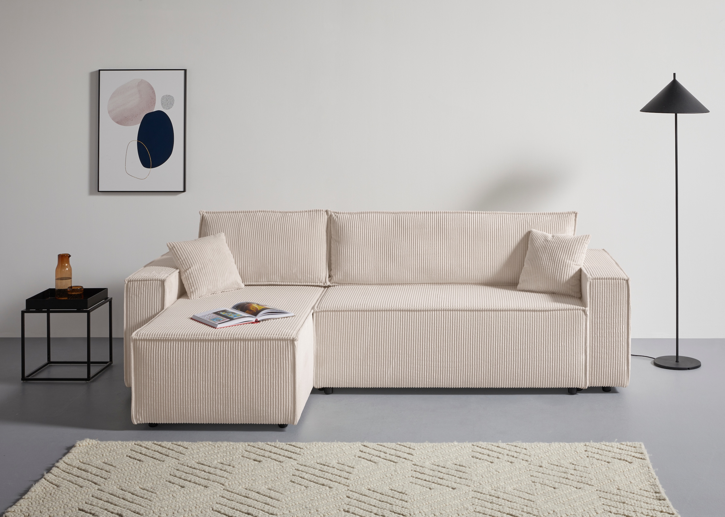 OTTO home Ecksofa »CASSI, 241cm, L-Form, Schlafsofa, Dauerschläfer, Boxspringfederung«, Schlaffunktion (133/200),Bettkasten, Recamiere links/rechts, Cord
