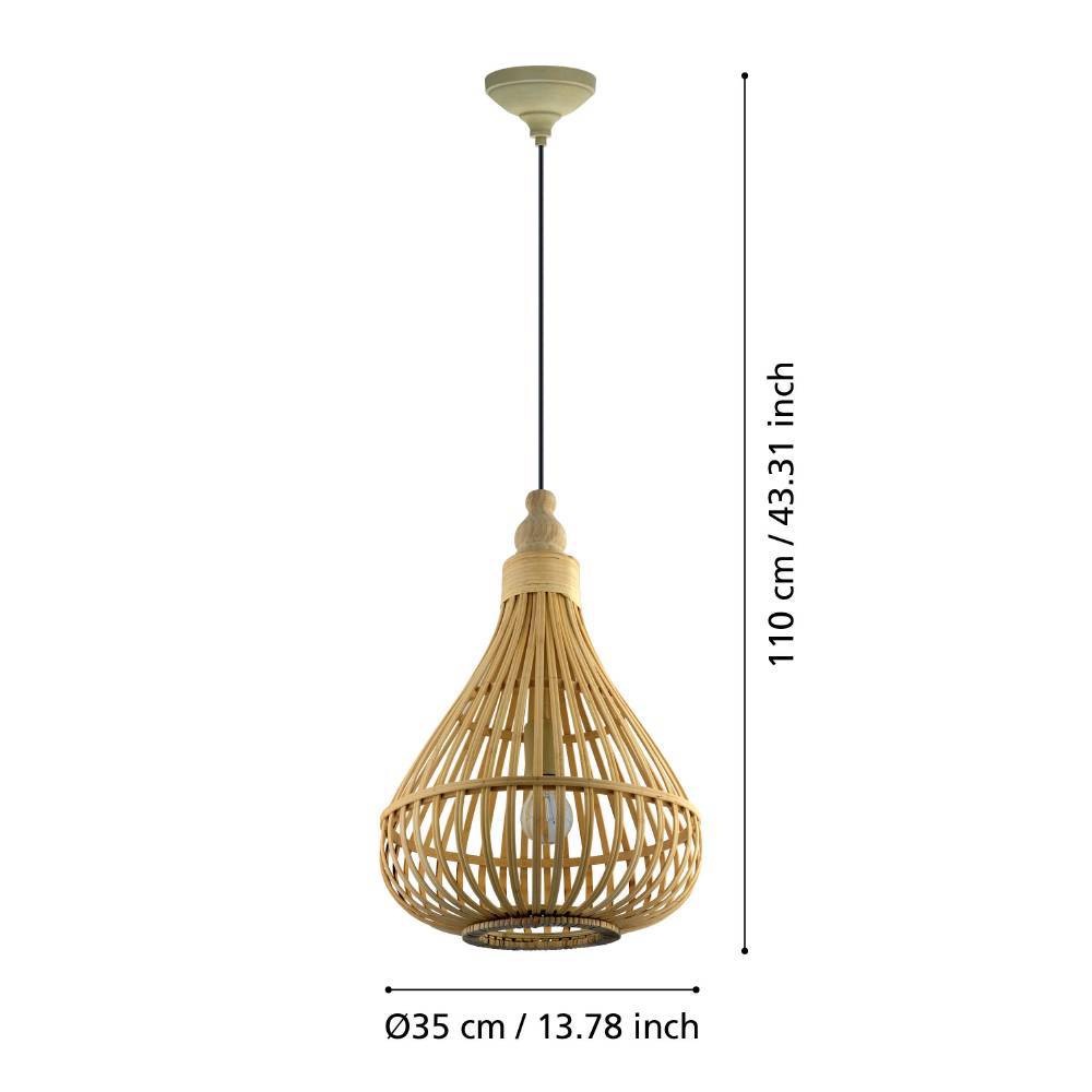 EGLO Hängeleuchte »AMSFIELD«, 1 flammig, Leuchtmittel E27 | ohne Leuchtmittel, Hängelampe, Stahl, Holz in Naturfarben, Esstischlampe, E27, Ø 35 cm