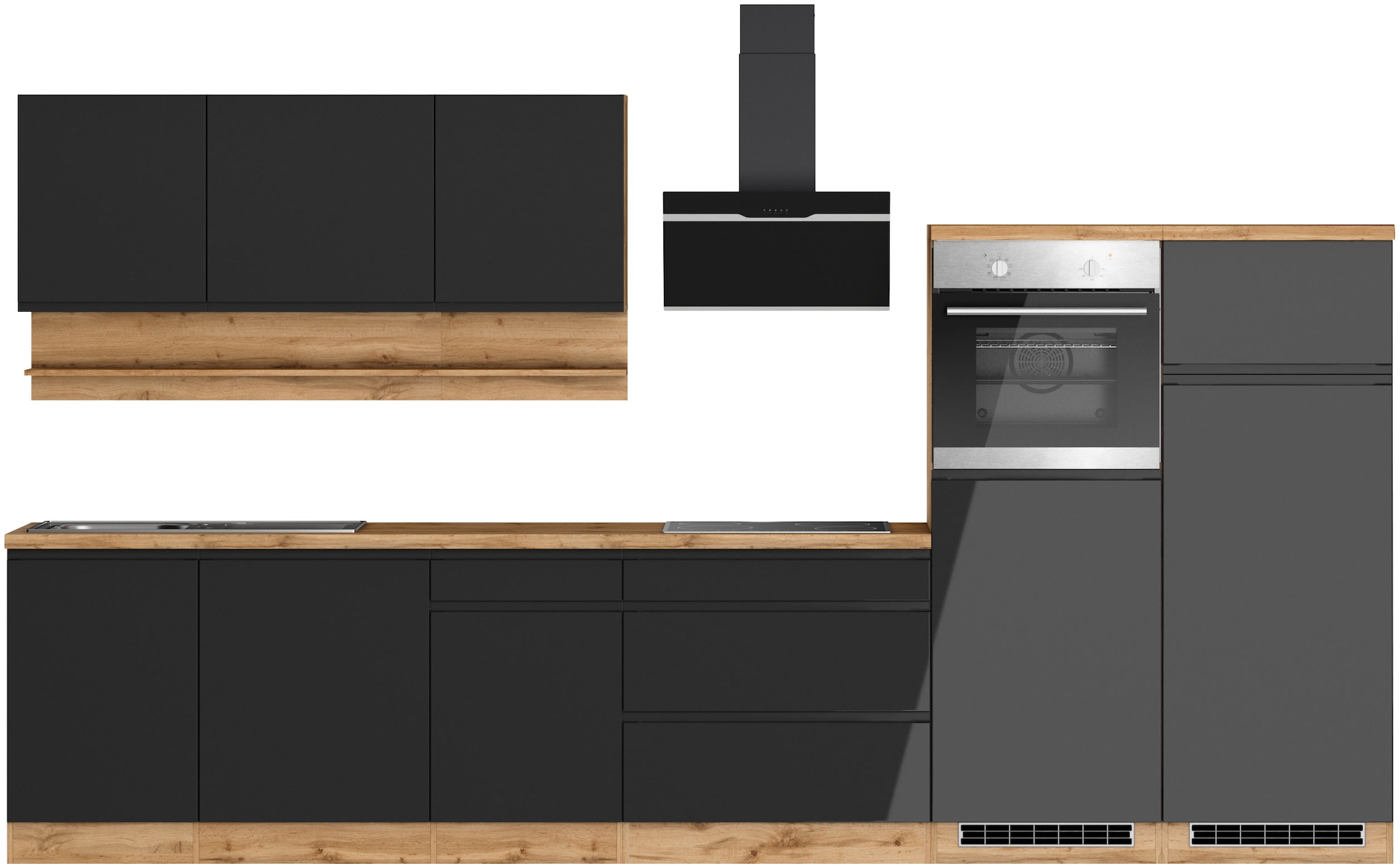KOCHSTATION Küchenzeile "KS-Virginia,neu in verbesserter Ausführung" Arbeitsplatte 38 mm stark, Stauraum, Softclose, Breite 360 cm, Softclose, wahlweise mit E-Geräten und Induktion