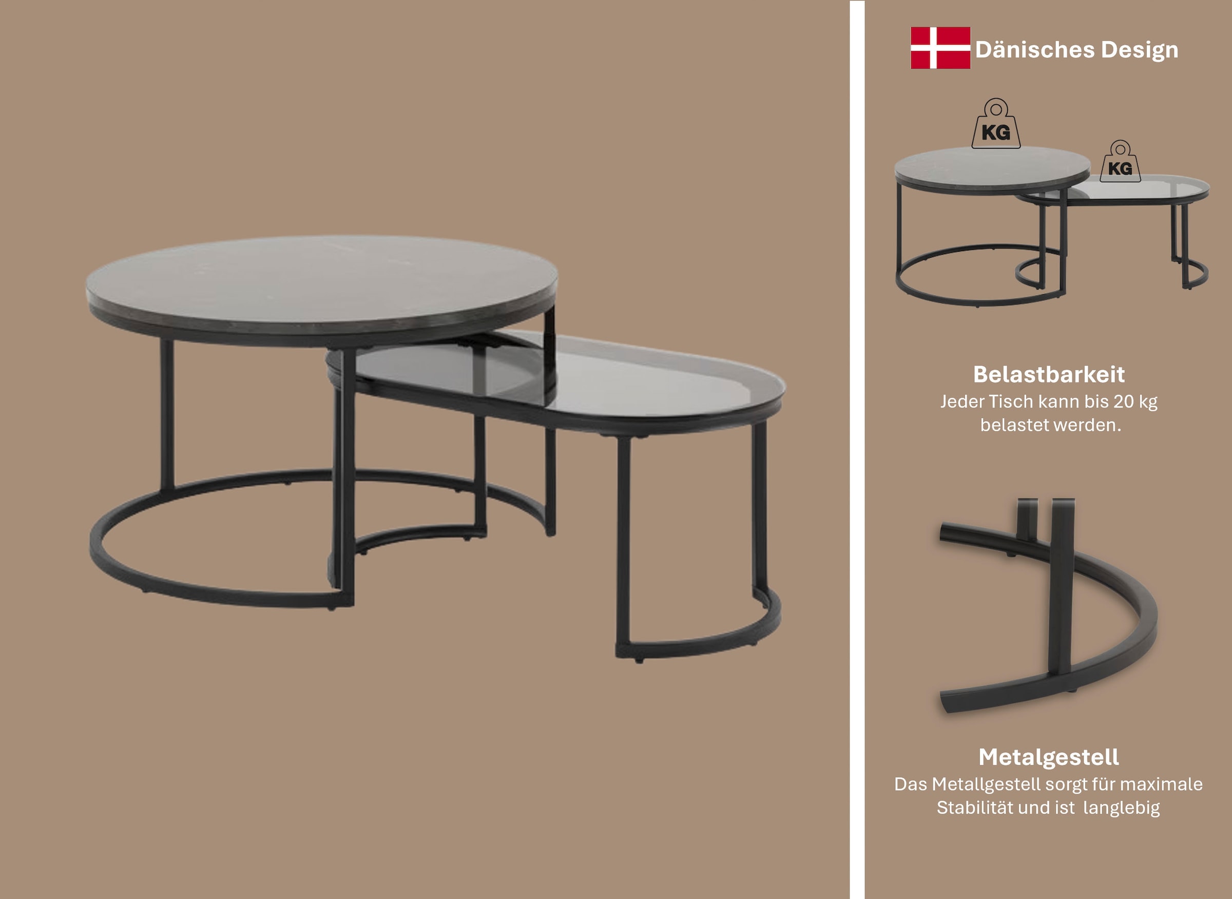 ACTONA GROUP Couchtisch »Spiro«, (2 St.), Couchtischsatz, Beistelltisch, Satz aus 2 Stück, rund/oval