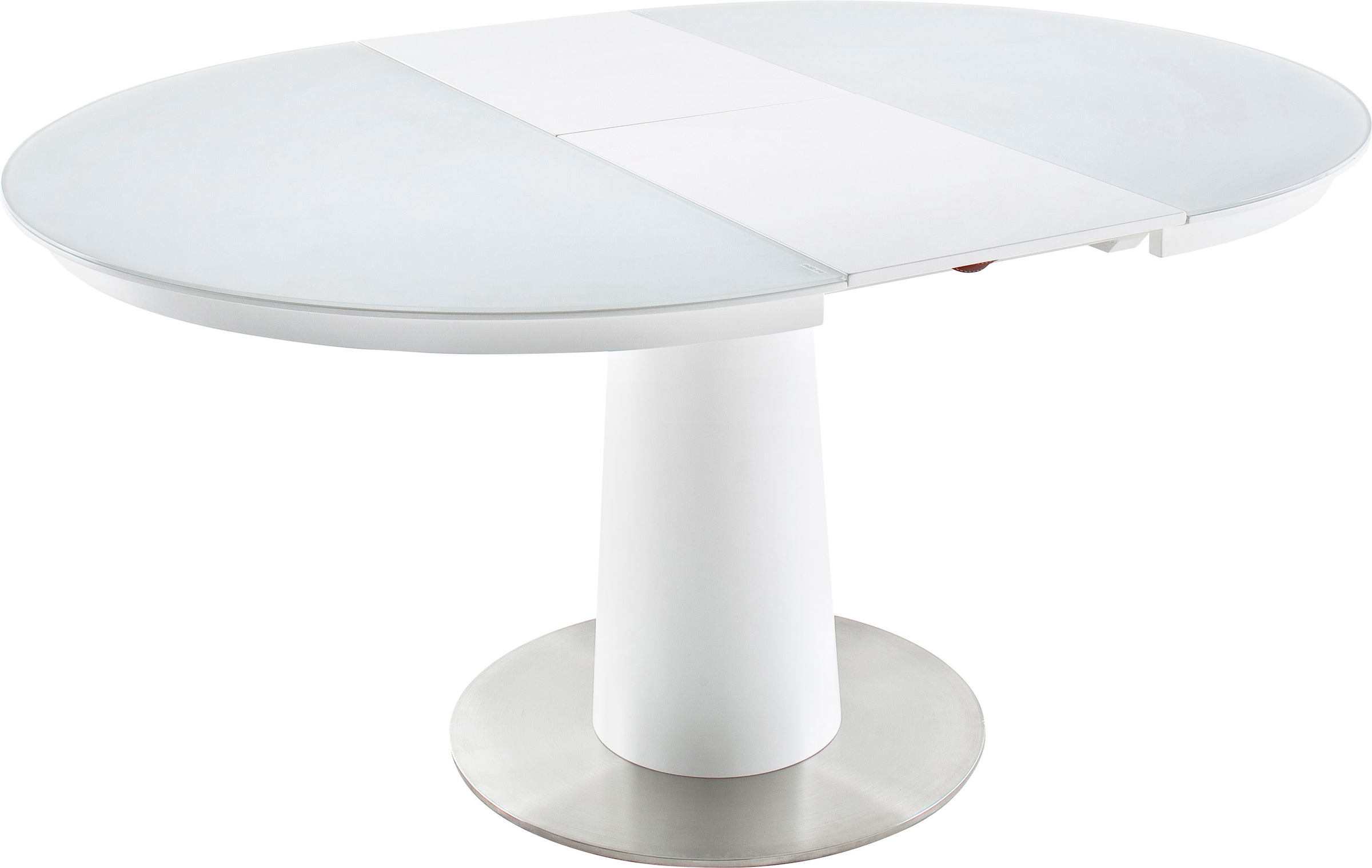 MCA furniture Esstisch »Waris«, Esstisch Rund mit Synchronsauszug, Weiß matt mit Sicherheitsglas