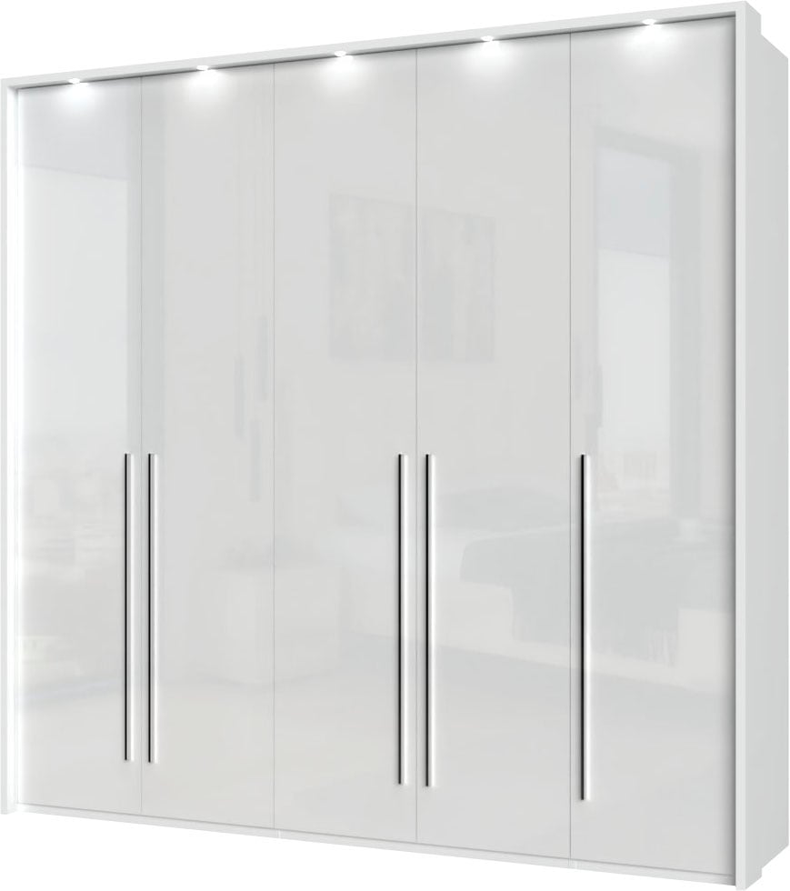 Places of Style Kleiderschrank »Piano, inklusive Rahmen und Beleuchtung, soft-close-Funktion«, (viele Breiten zur Auswahl, 226cm hoch), beige oder weiß, UV lackiert, Hochglanzfronten, FSC-zertifiziert
