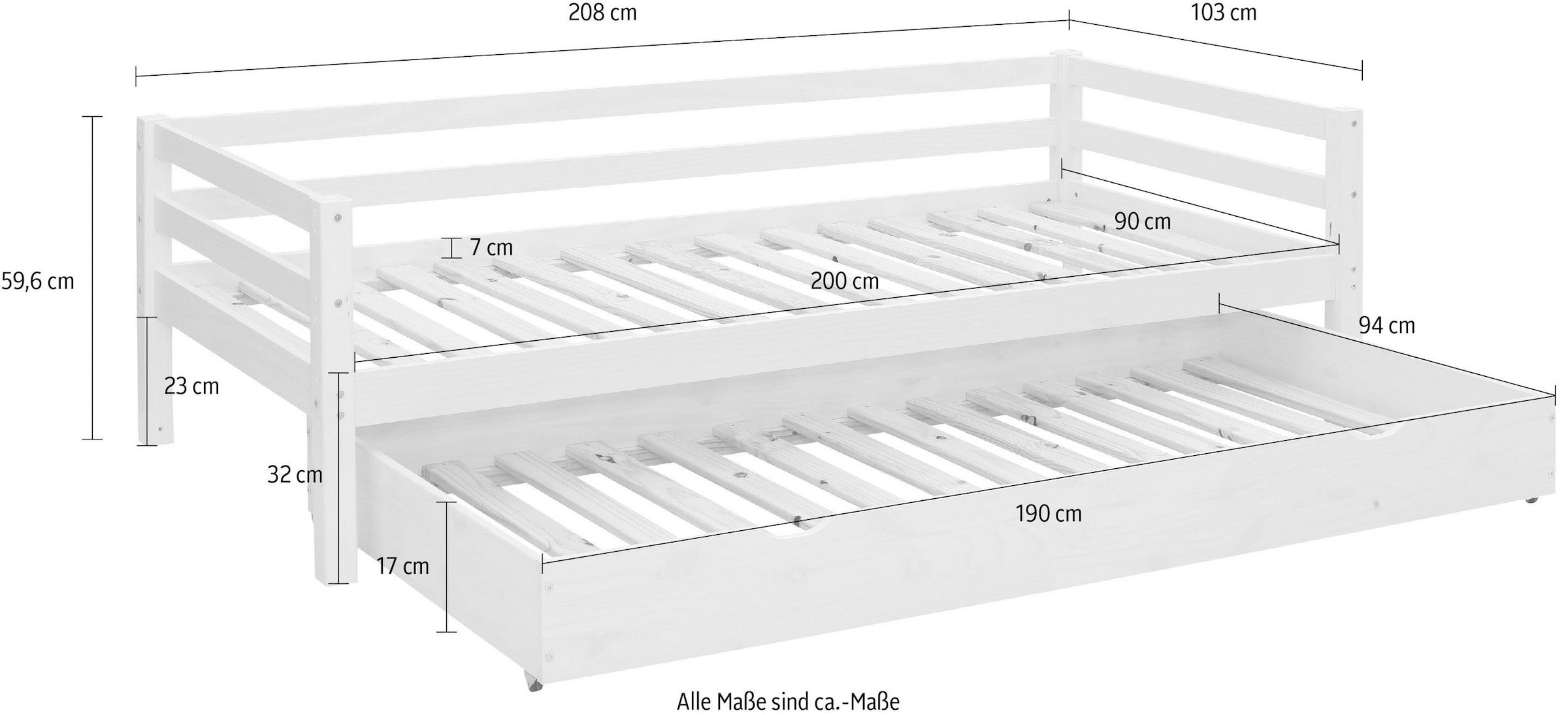 Lüttenhütt Jugendzimmer-Set »Alpi«, (Spar-Set, 2 tlg.), Daybed mit 2. Liegefläche + Kleiderschrank in Hausoptik, platzsparend