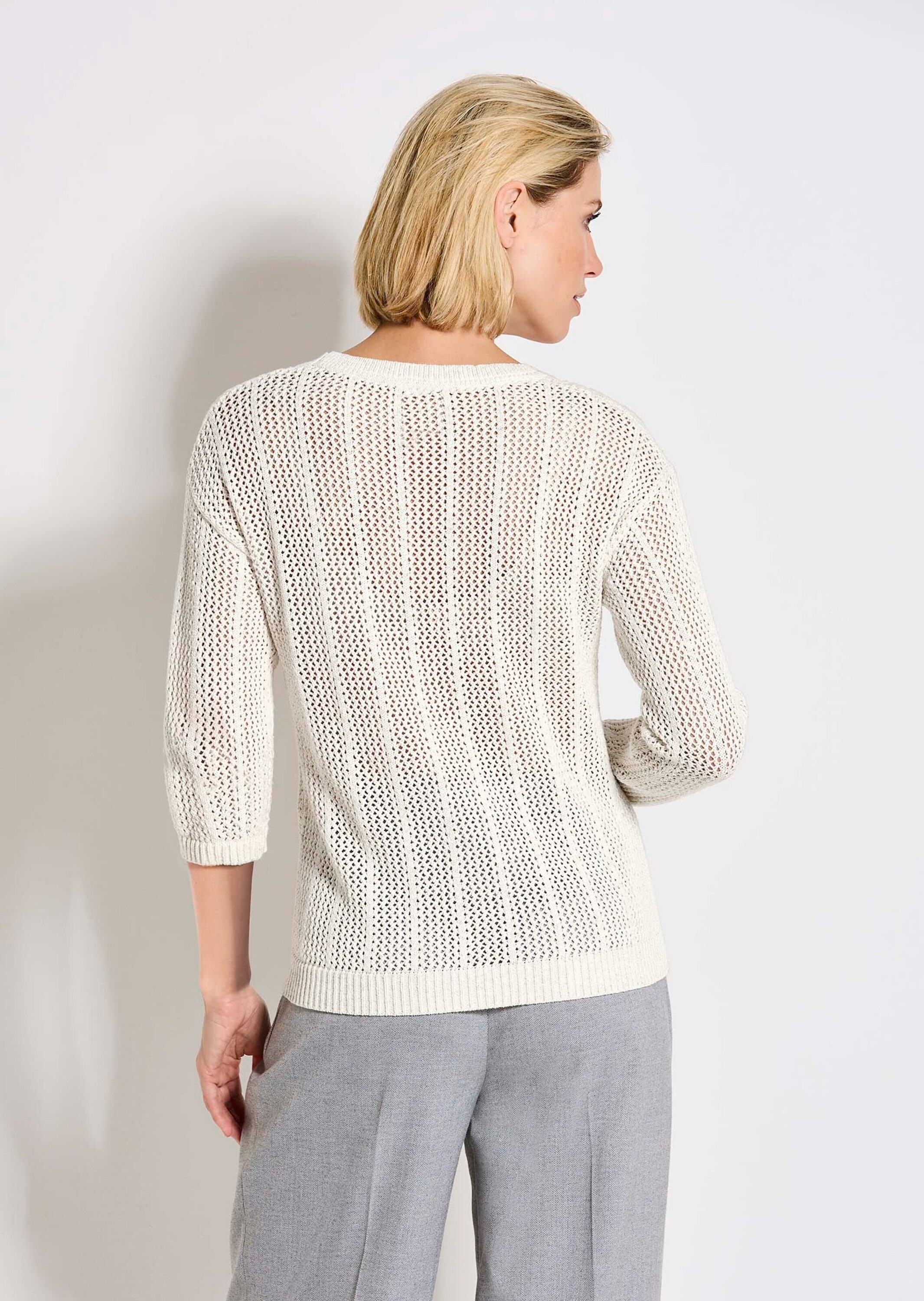 MADELEINE Longpullover »Ajourpullover Baumwollpullover mit Rundhals« Leicht tranparente Optik