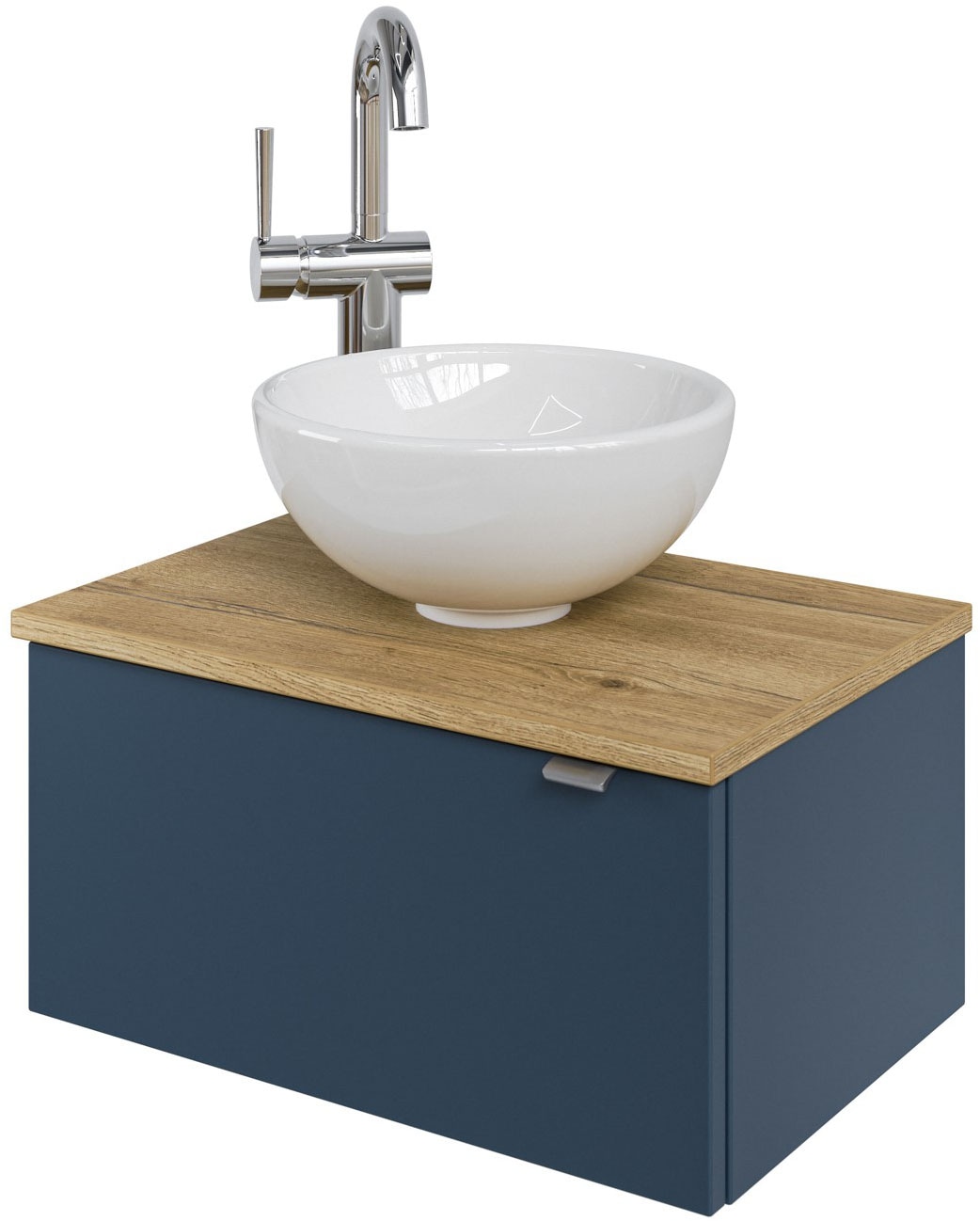 Saphir Waschtisch "Serie 6915 Waschschale mit Unterschrank für Gästebad, Gäste WC" Keramik-Aufsatzbecken, Waschtischplatte, Waschtischunterschrank, 3 Stk. tlg. 51 cm mit Keramik-Aufsatzbecken und 1 Tür