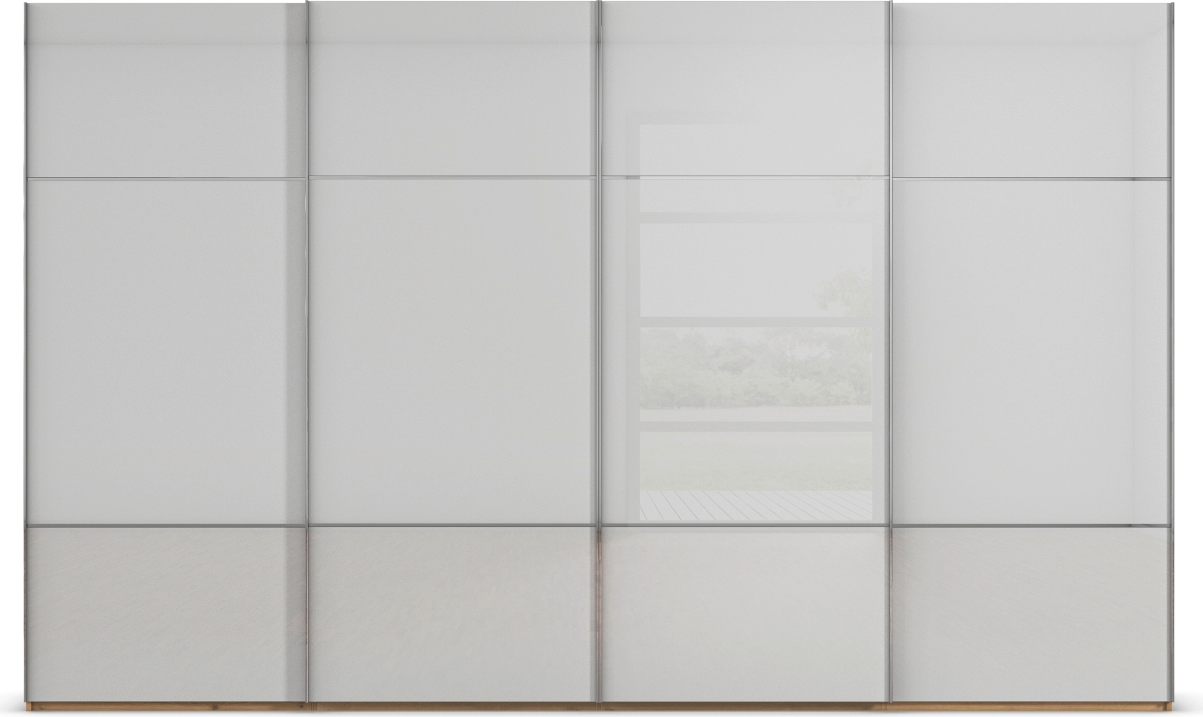 rauch Schwebetürenschrank »Kleiderschrank Schrank Garderobe Schlafzimmerschrank SCALE-TRIO«, edle dreigeteilte Front mit 2 Zierleisten Glasfront MADE IN GERMANY