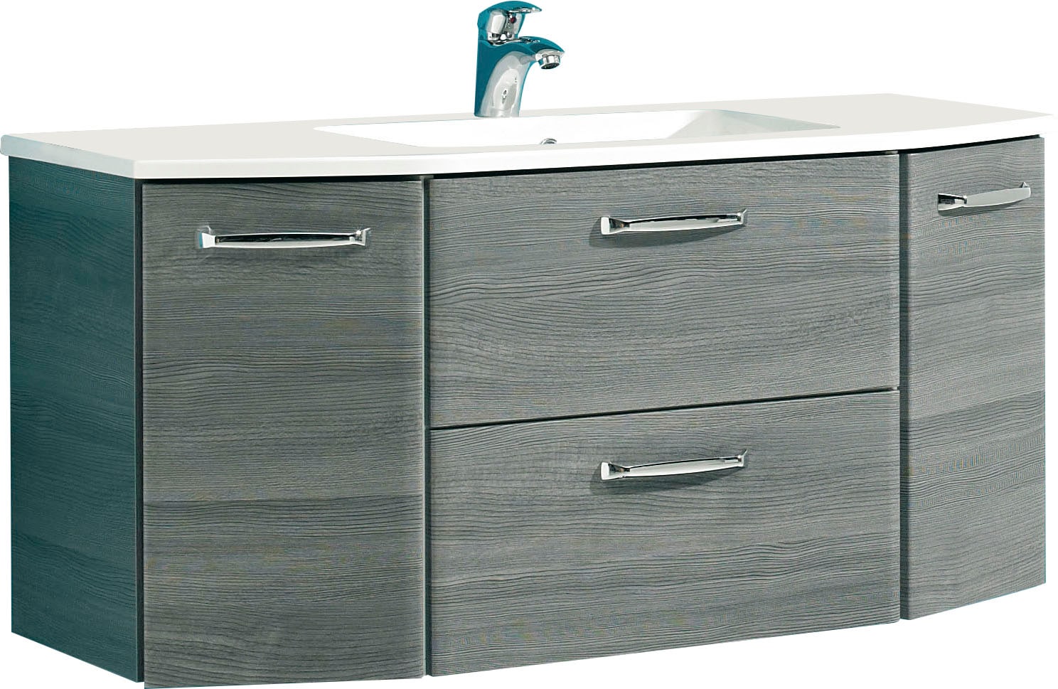 Saphir Waschtisch »Quickset Waschplatz, Mineralmarmor-Waschtisch, 112 cm breit, 2 Türen«, Unterschrank mit Waschbecken, inkl. Türdämpfer, Griffe Chrom Glanz