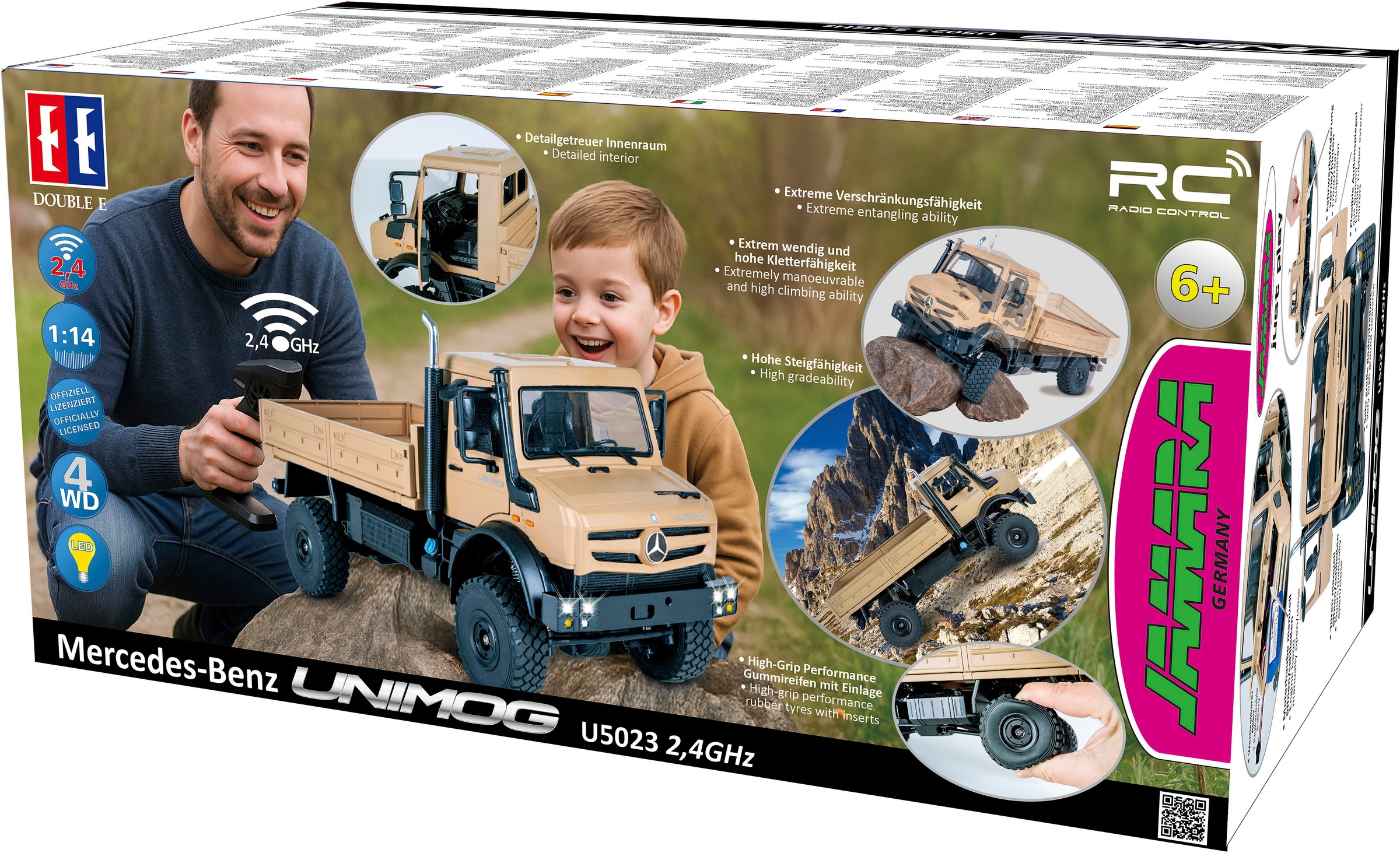 Jamara RC-LKW »Mercedes-Benz Unimog U5023 beige 2,4GHz« LED-Licht; Maßstab 1:14
