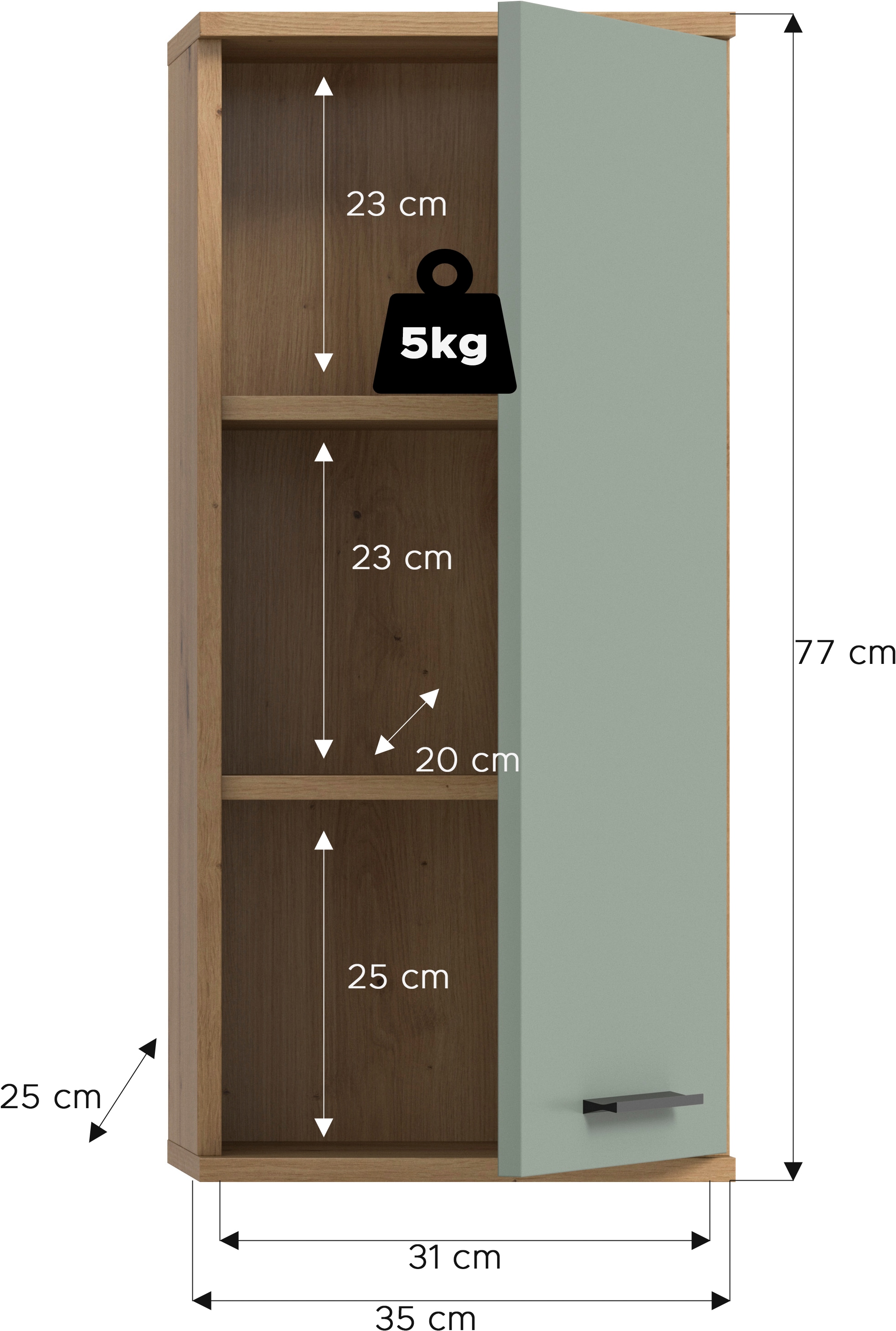 welltime Hängeschrank »LUCCA, Breite 35cm, 1 Tür (TA wechselbar), 2 Einlegeböden«
