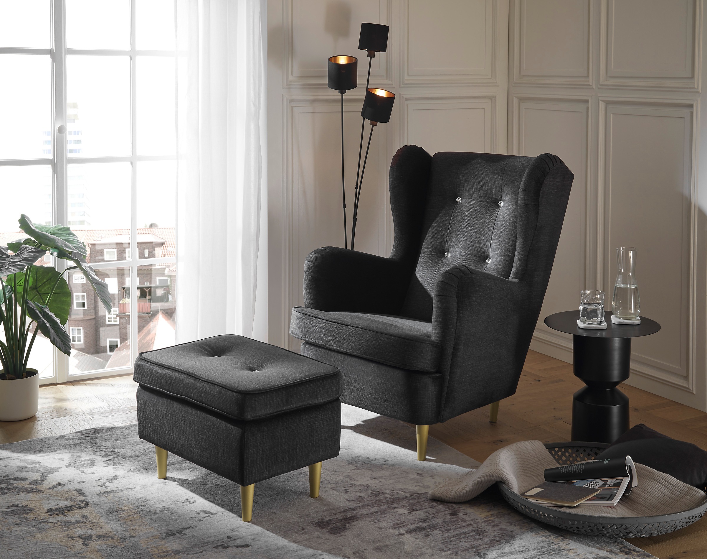 ED EXCITING DESIGN Ohrensessel »Tom«, mit Strasssteinen und goldenen Füßen
