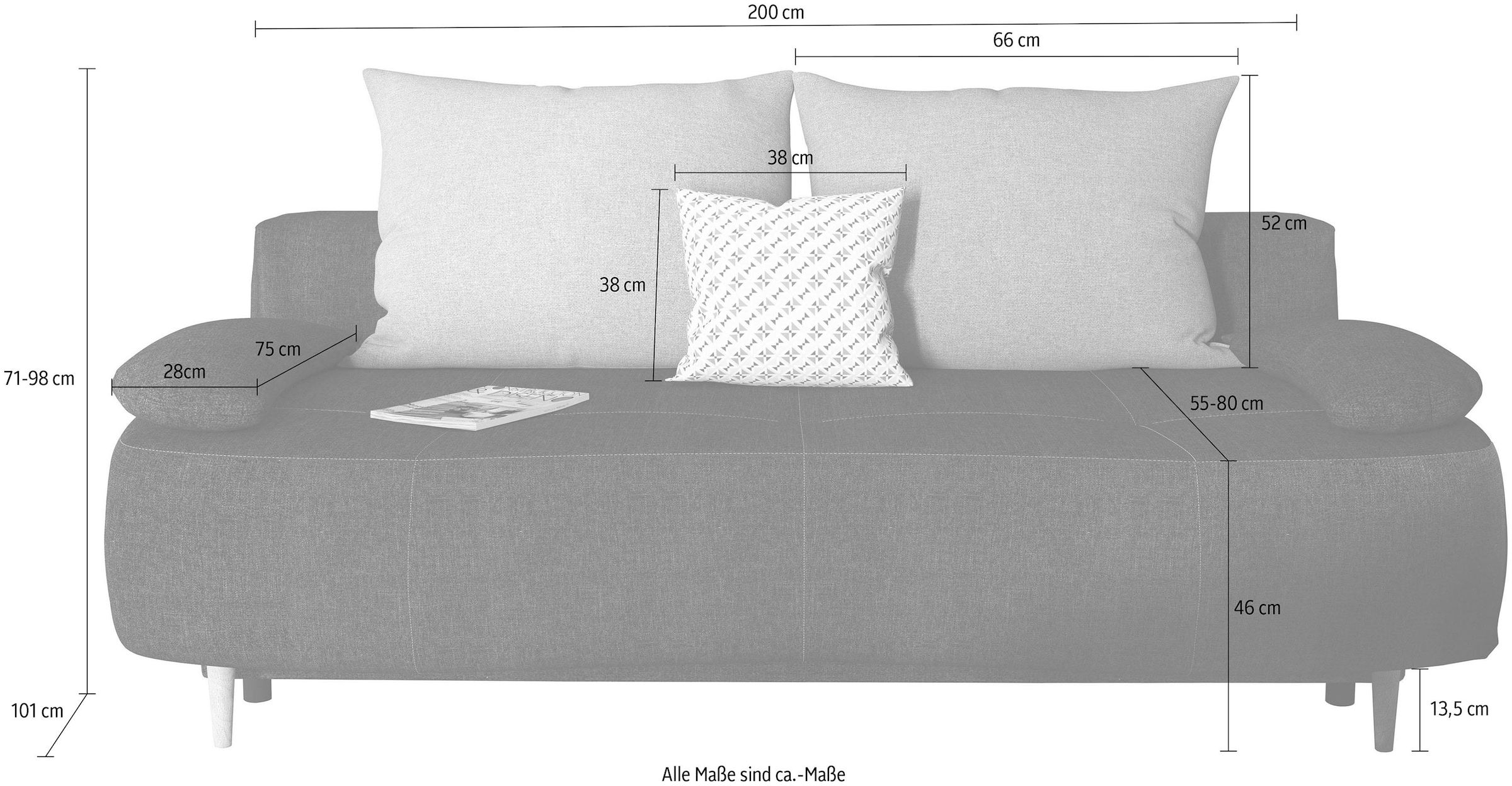 Home affaire Schlafsofa »Alina«, mit Bettfunktion und Bettkasten, Federkern, losen Kissen