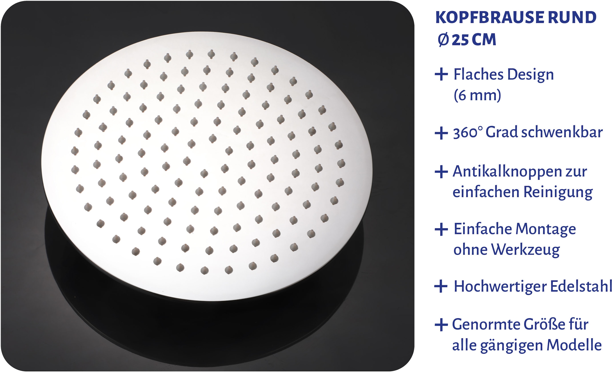 Marwell Regenduschkopf 25 cm Regendusche aus Edelstahl mit 1 Strahlart