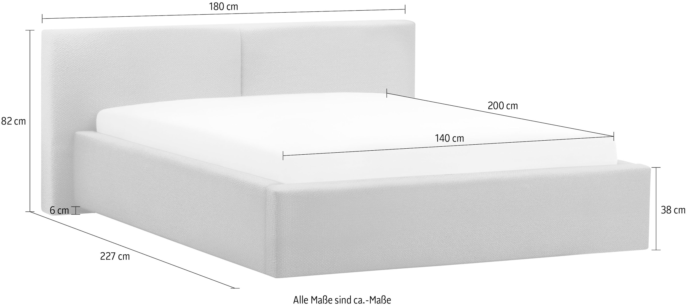 meise.möbel Polsterbett »Cube wahlweise mit Matratze und Bettkasten« extra flaches Kopfteil, erhältlich in den Breiten 140cm, 160cm & 180cm