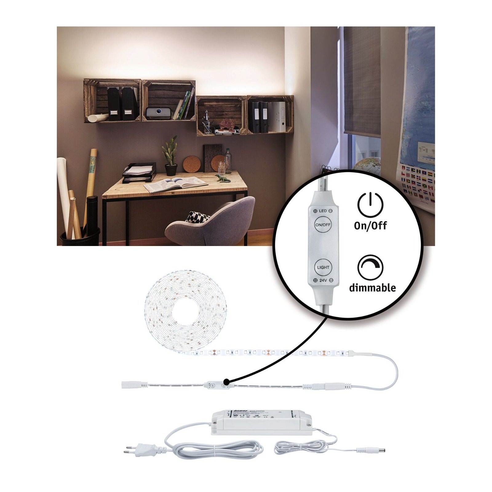 Paulmann LED-Streifen »SimpLED Power Set 5m 50W 230/24V DC weiß Kunststoff«, 1 St.-flammig, inkl Dimm/Switch