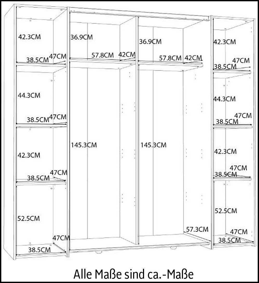 FORTE Kleiderschrank »Kalixtus, TOPSELLER, Made in Europe«, (B/H/T ca. 200x190x60 cm, 2 Schiebetüren, 2 Drehtüren, 8 Einlegeböden), Kombination aus Dreh- und Schwebetüren, mehrere Farben