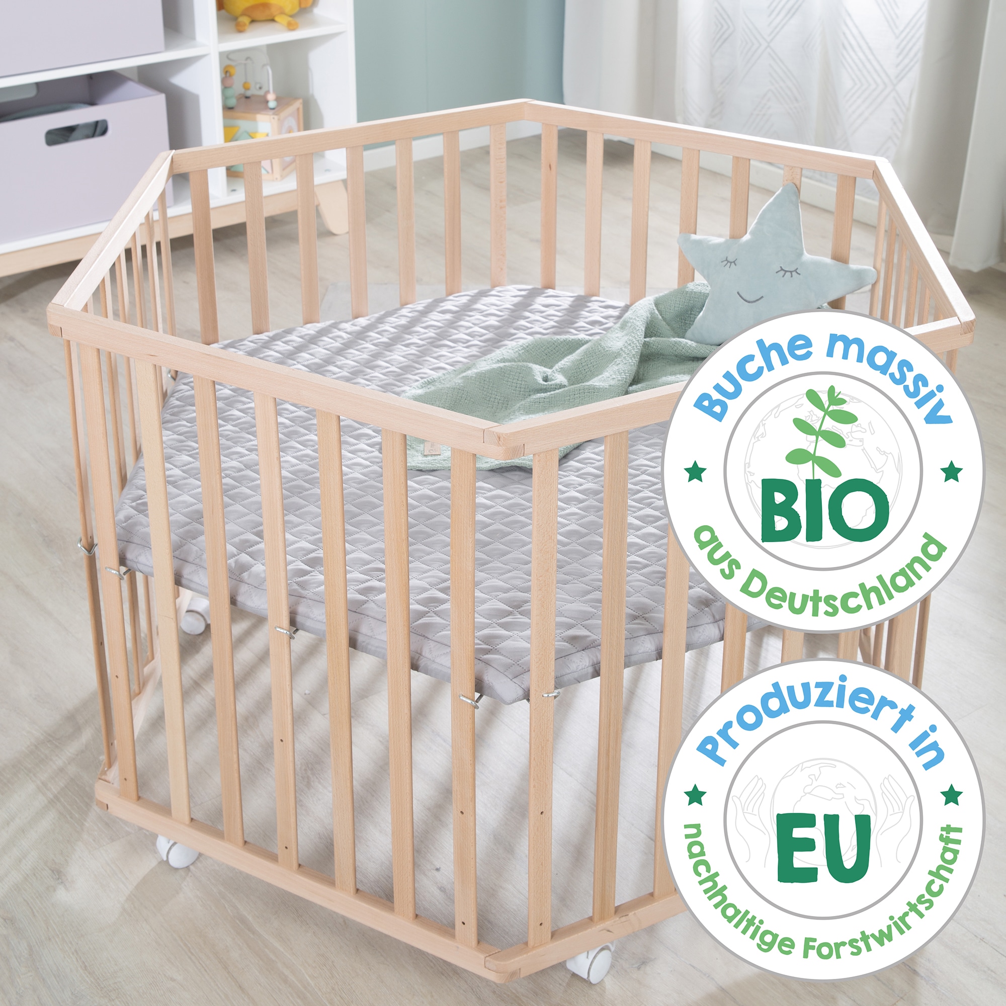 roba® Laufgitter »Style, buche, 6-eckig«, bis 15 kg, mit Schutzeinlage und Nestchen