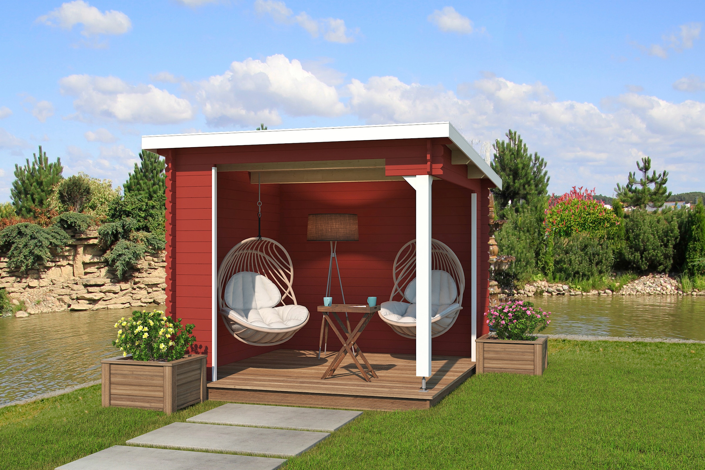 LASITA MAJA Gartenhaus »Unterstand/Lounge Buffalo 275«, Unterstand / Lounge 28mm, Fundamentmass 2750x2750, Schwedenrot