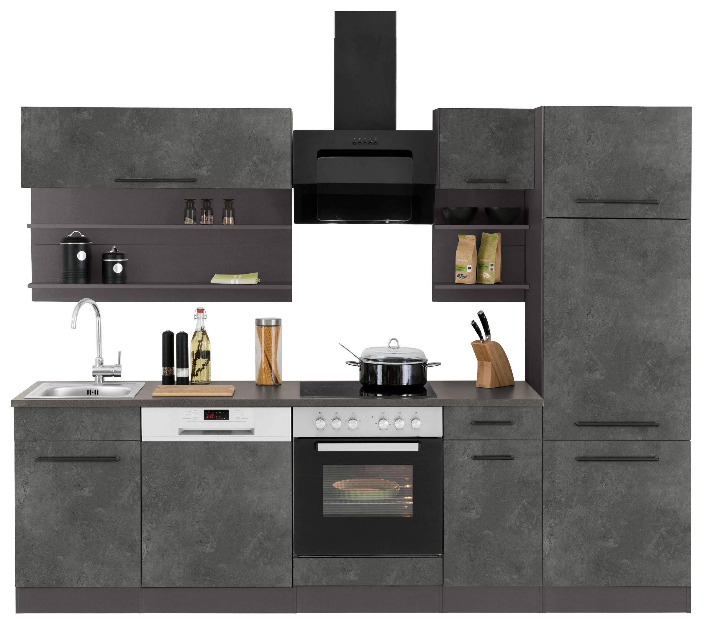 KOCHSTATION Küchenzeile »KS-Tulsa«, ohne E-Geräte, Breite 270 cm, schwarze Metallgriffe, MDF Fronten