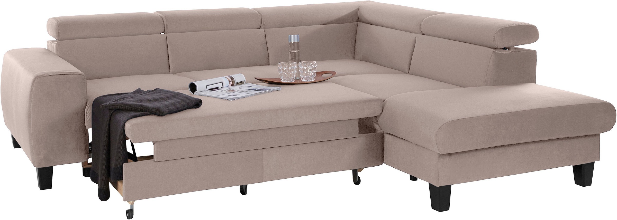 COTTA Polstergarnitur »Morven L-Form«, (Set), Set bestehend aus: Ecksofa mit Kopfteilverstellung & Hocker