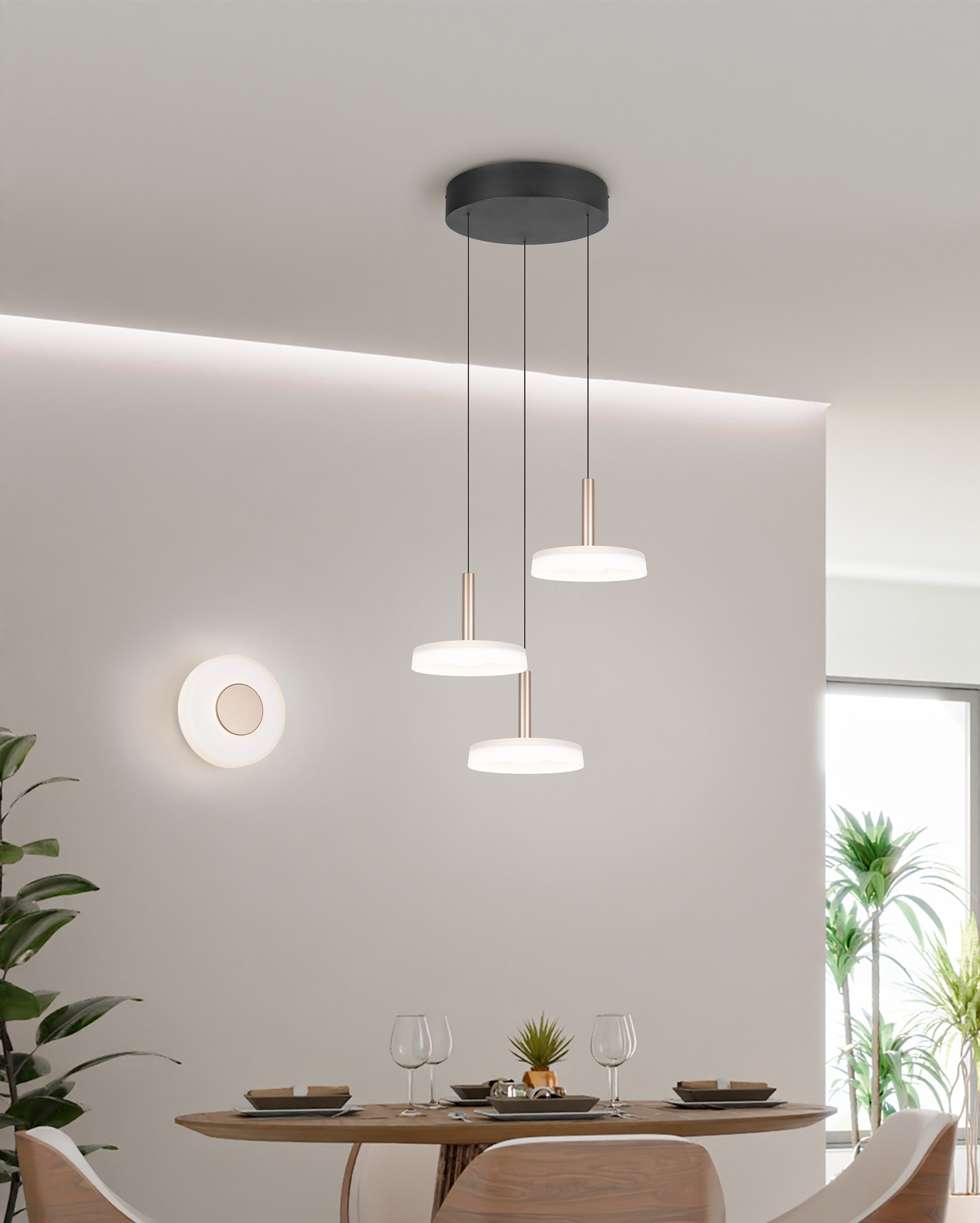 TRIO Leuchten LED Pendelleuchte »CELESTE dimmbare LED Hängelampe aus Metall und Glas, 7,5W, 750 Lumen« LED-Board 1 Stk. Warmweiß 3-flammig einfach höhenverstellbar von 50-200 cm 3-Stufen Dimmfunktion