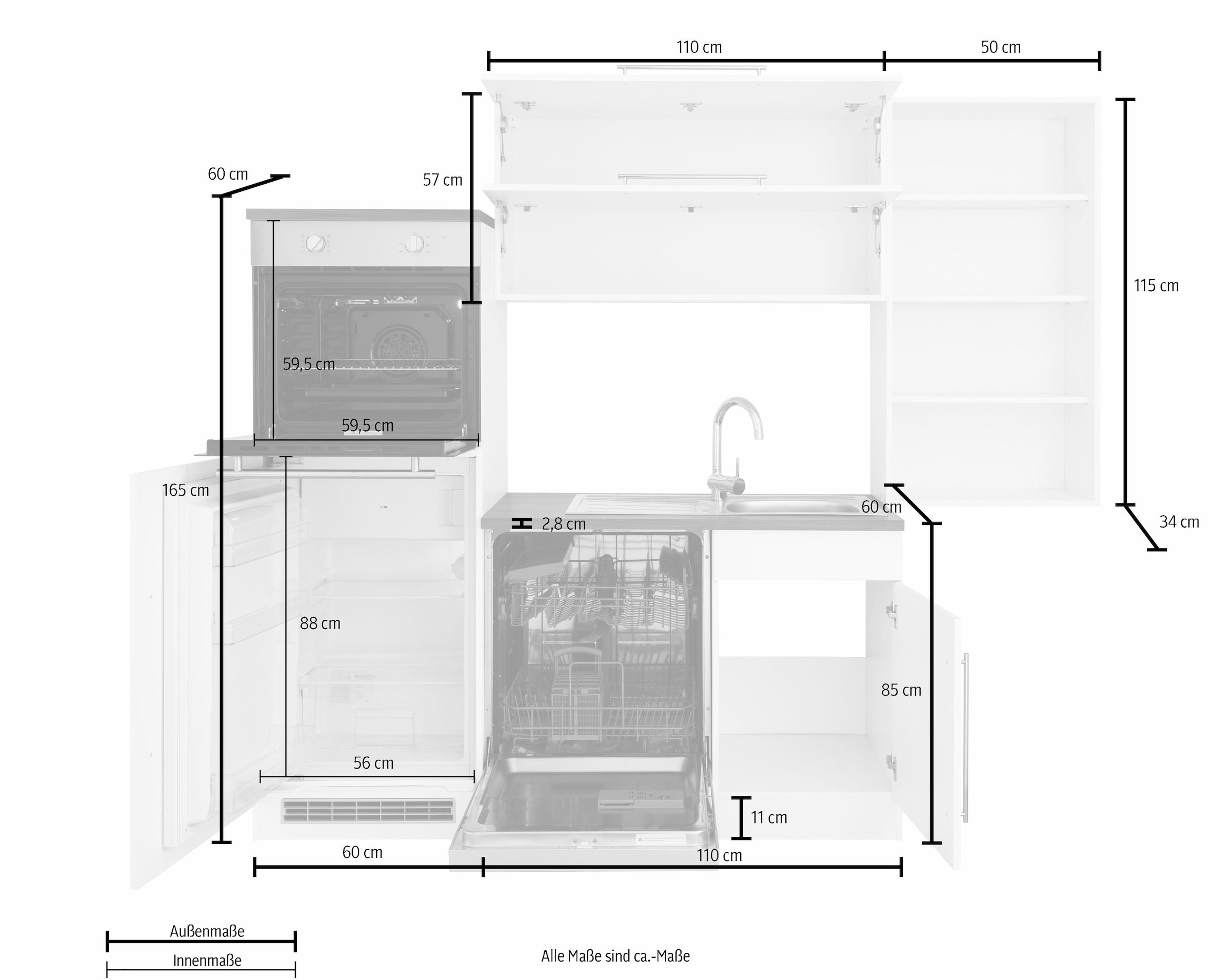 Kochstation Winkelküche »KS-Samos«, mit E-Geräten, Stellbreite 230 x 170 cm