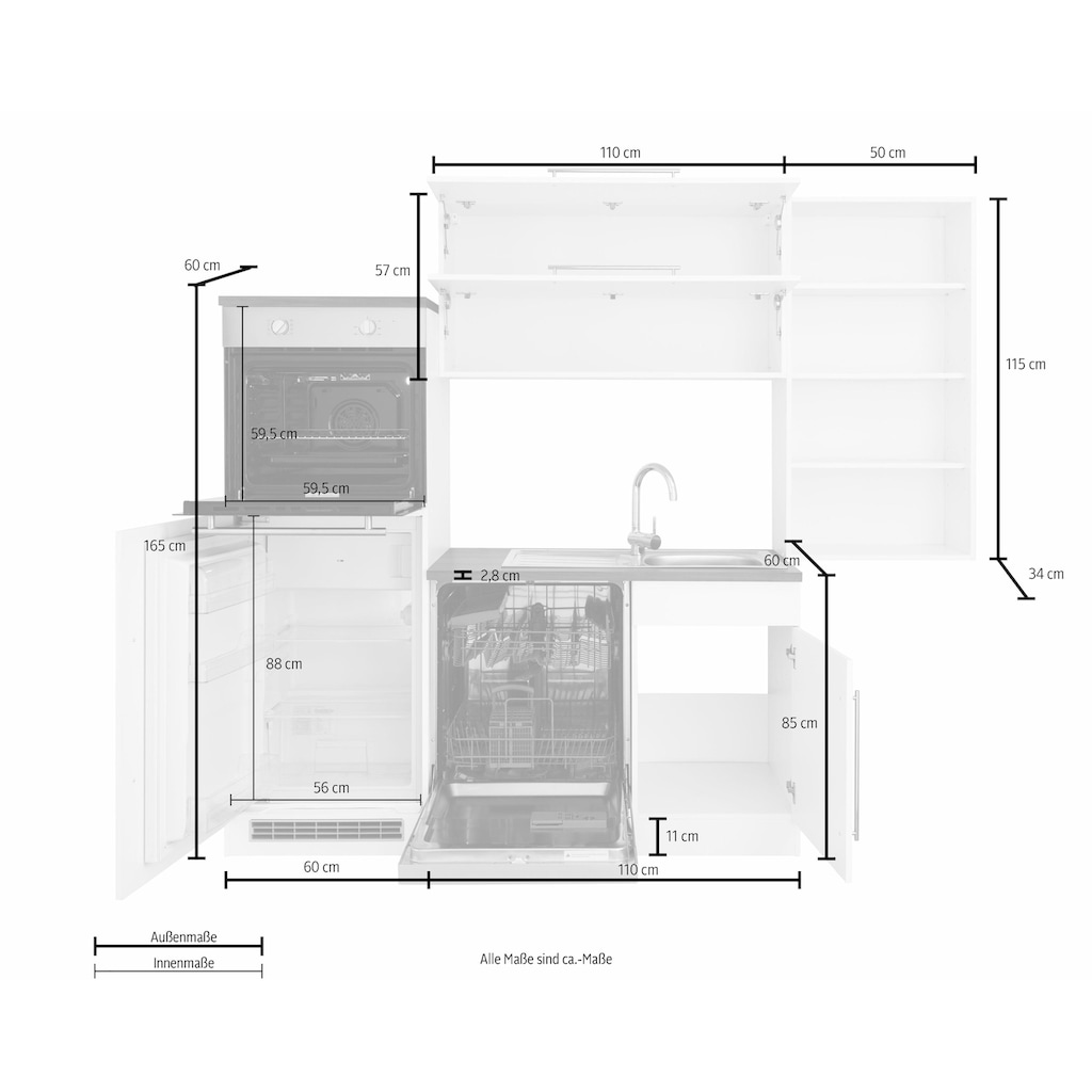 Kochstation Winkelküche »KS-Samos«, mit E-Geräten, Stellbreite 230 x 170 cm