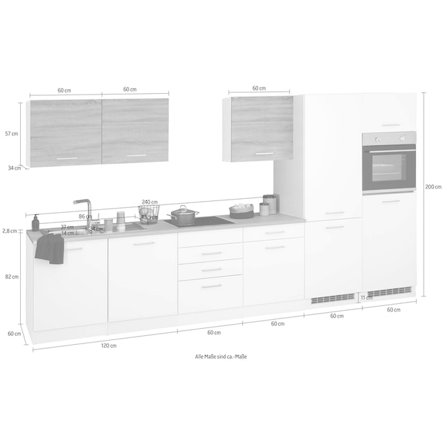 HELD MÖBEL Küchenzeile »Visby«, ohne E-Geräte, Breite 360 cm für  Kühl/Gefrierkombination bequem bestellen