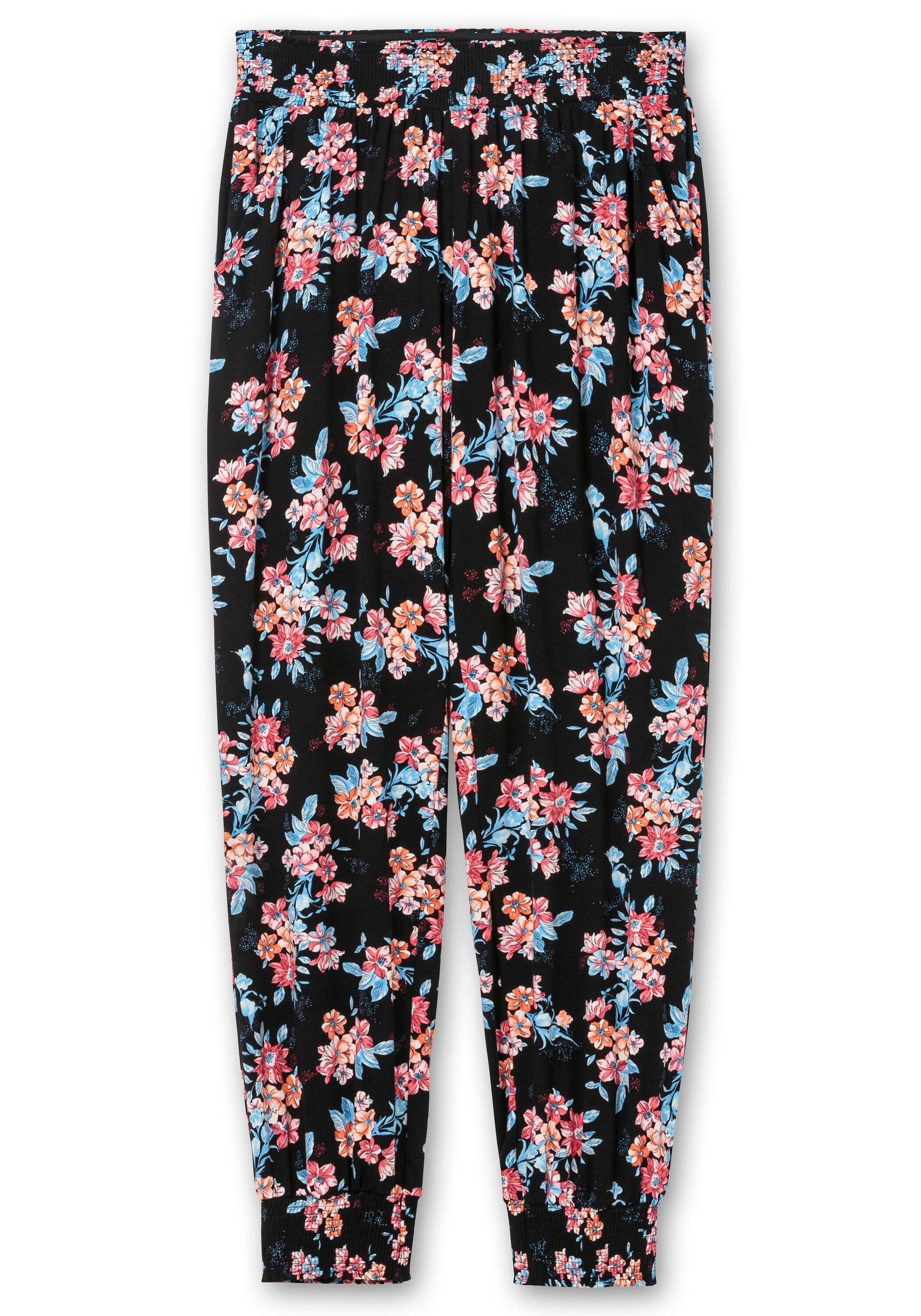 Sheego Schlupfhose »Schlupfhose mit Blumendruck und Smok-Abschlüssen«
