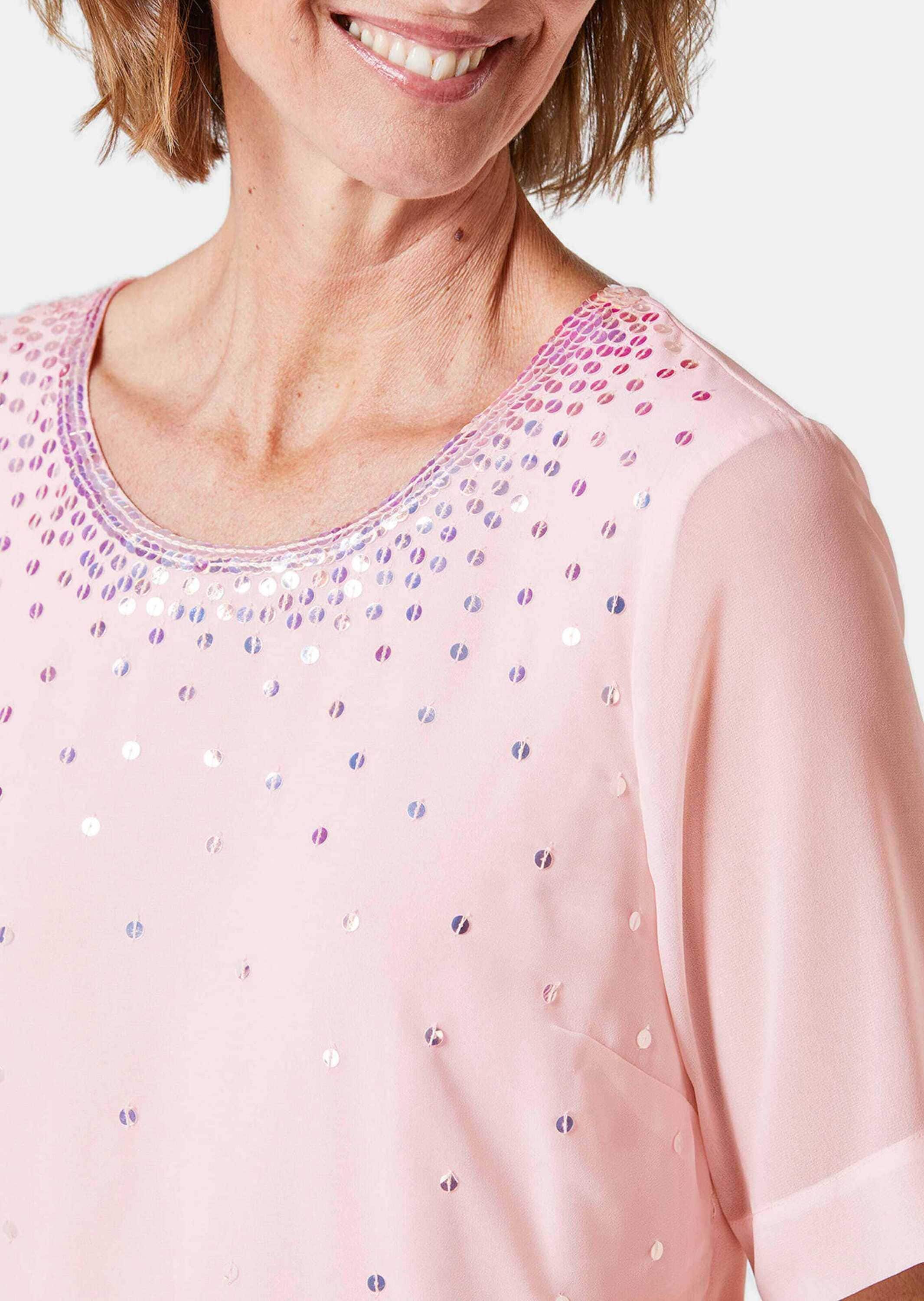 GOLDNER Kurzarmbluse »Kurzgröße Bluse mit schimmernden Pailletten« Pailletten