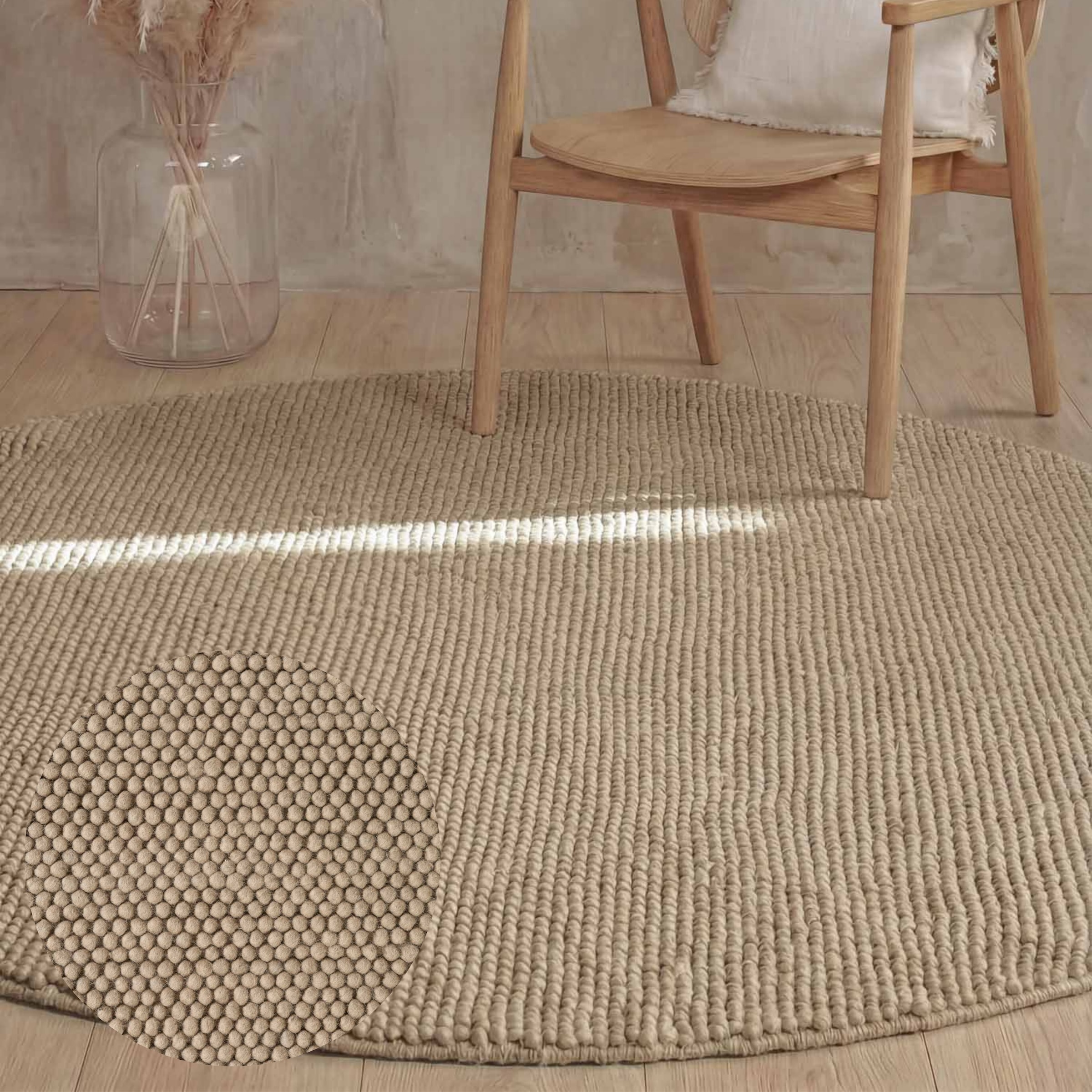 Ted Baker Richmond Wool Rug Diana Living Room in Beige | Size: 200cm diameter