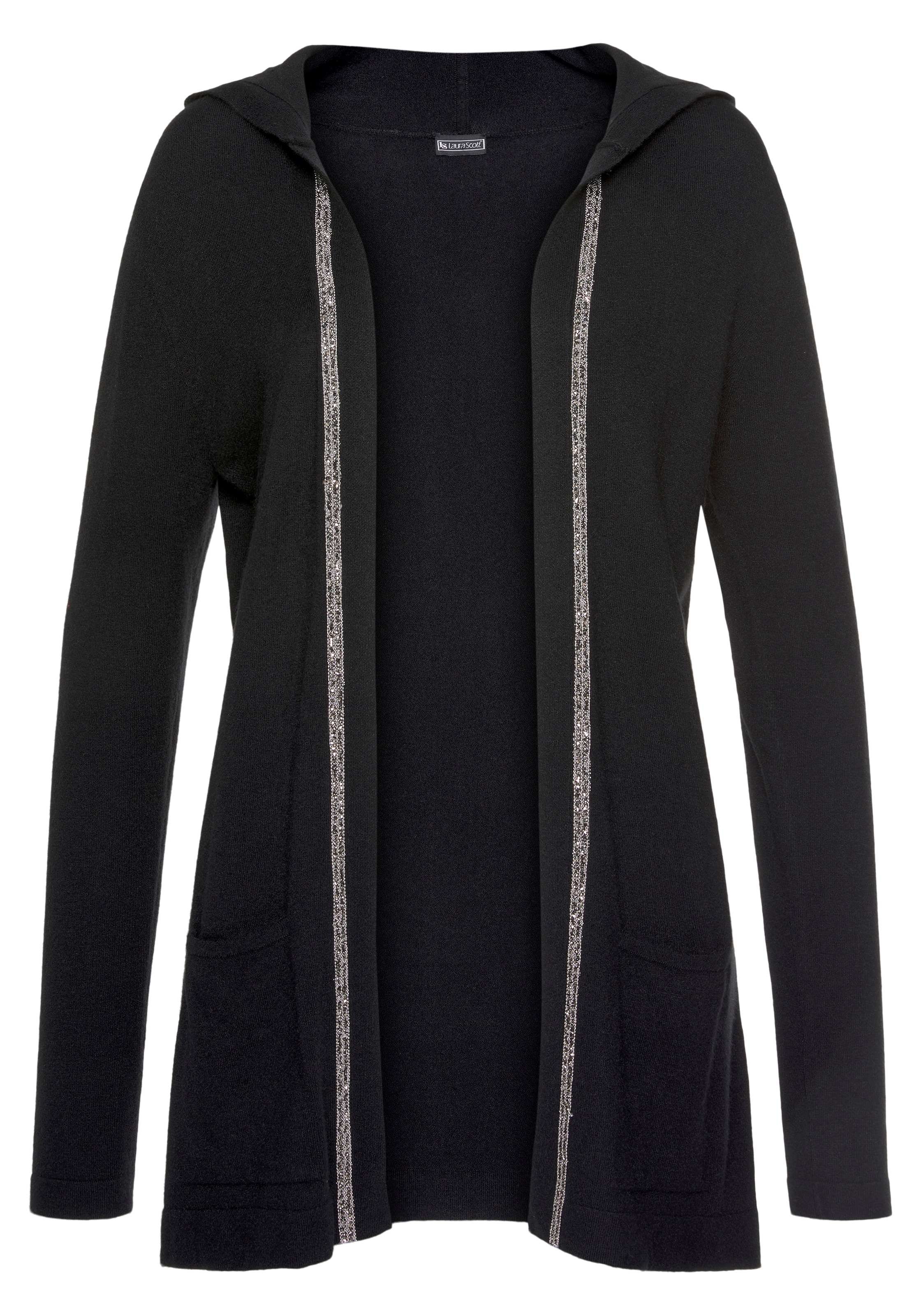 Laura Scott Longstrickjacke, mit Kapuze und Schmuckband an der vorderen Kante