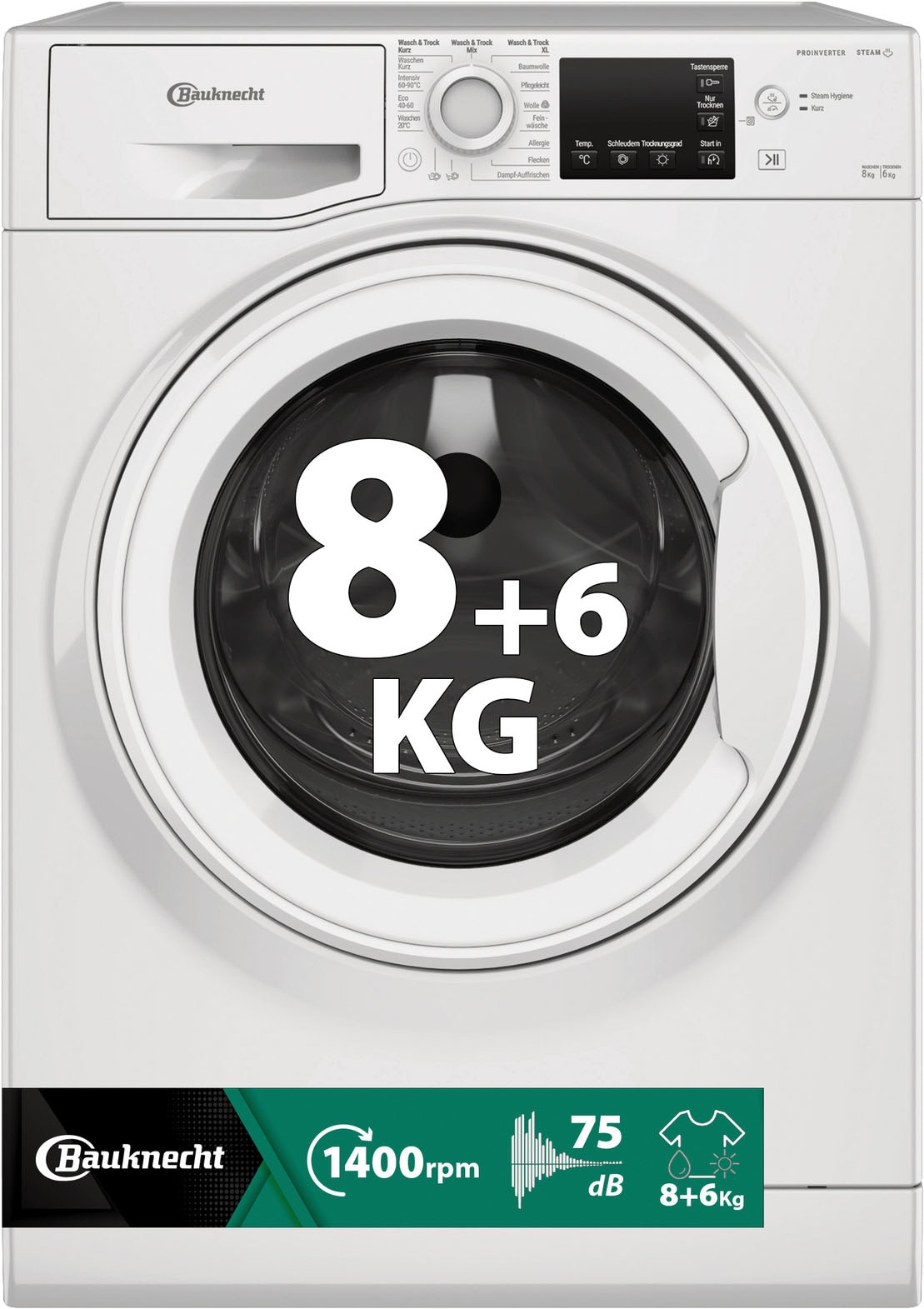 BAUKNECHT Waschtrockner »WT SUPER ECO 86 43 N« 8 kg /6 kg 75 dB(A)