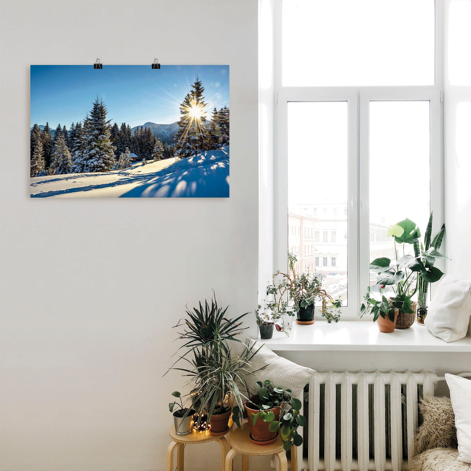 Sonnenstern«, versch. Artland St.), (1 mit als Größen »Winterlandschaft Leinwandbild, Wandaufkleber in Berge, bestellen oder Poster bequem Wandbild Alubild,