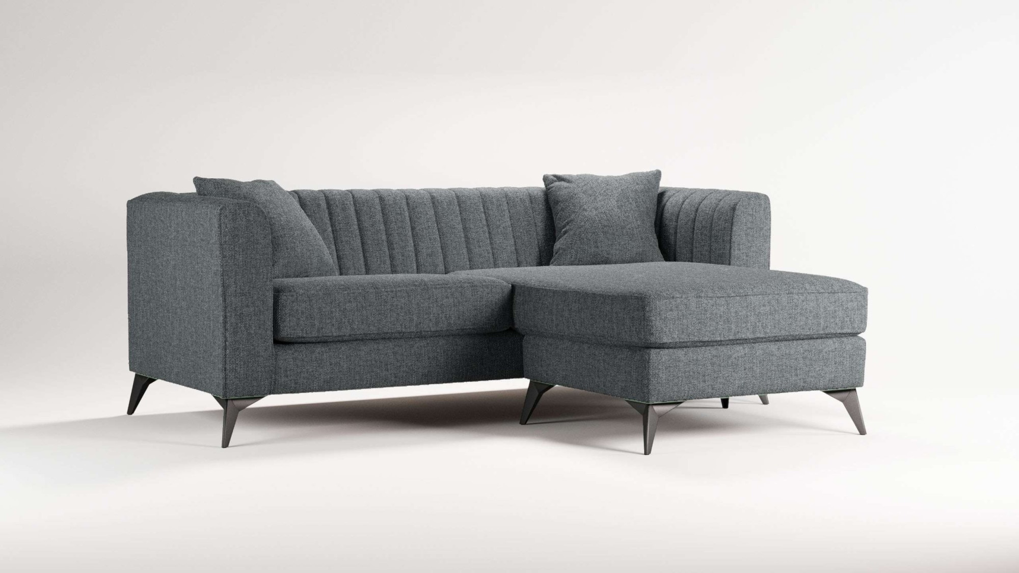 Places of Style Ecksofa »MATTHEW L-Form ideal für kleine Räume, Maße B/T/H: 201/162/74 cm«, elegantes Designsofa, feine Steppung im Rücken, incl. Zierkissen