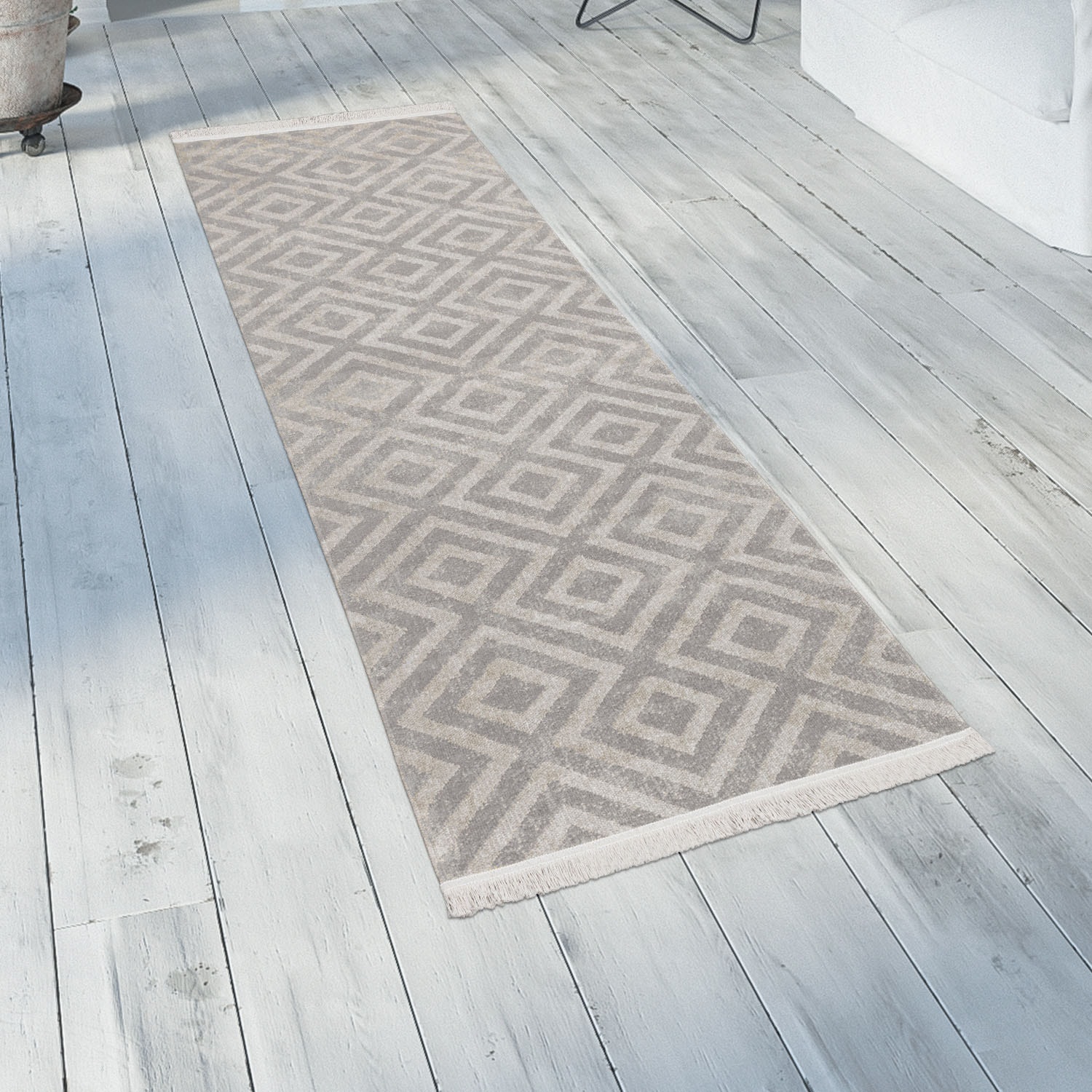 Paco Home Läufer »Poco 821«, rechteckig, 6 mm Höhe, Teppich-Läufer, Kurzflor, Rauten-Design, mit Fransen, Outdoor geeignet