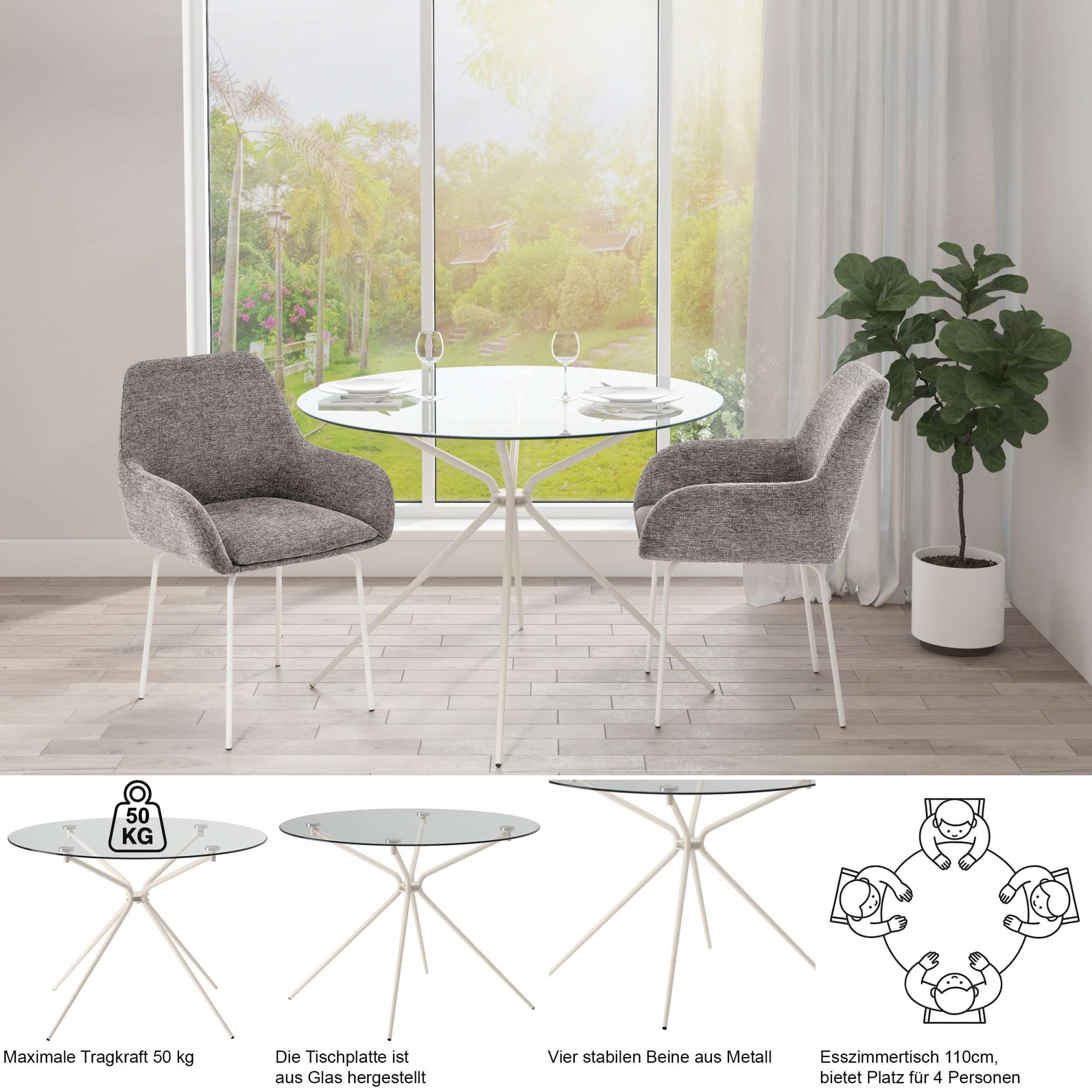 OTTO home Esstisch »Silvi, TOPSELLER!« Esstisch, Glastisch, Küchentisch, OTTOs Choice,  rund, Ø110 cm, Metallgestell