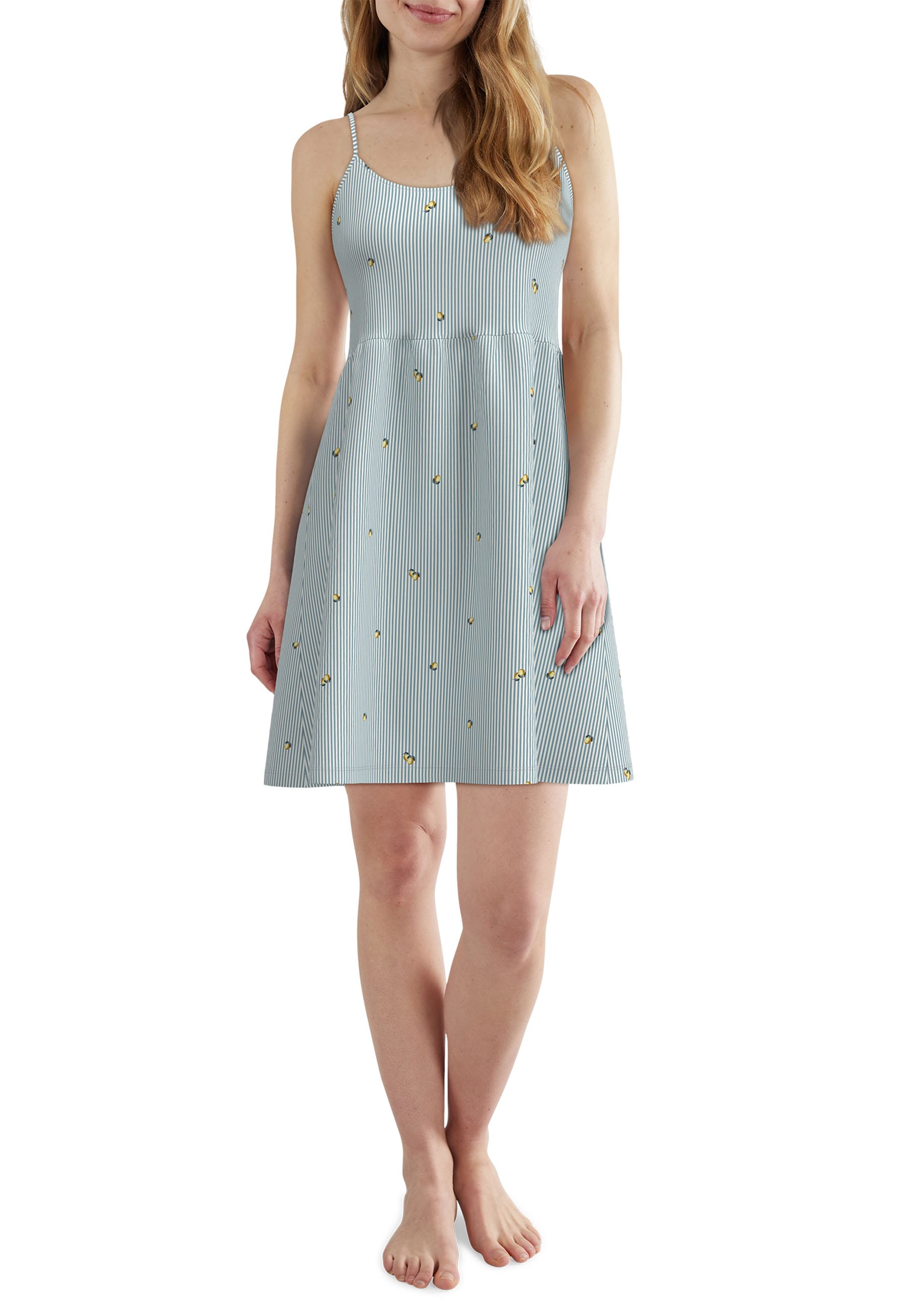 TOM TAILOR Nachthemd gestreift, mit Motiv, schmale Träger, Rundhalsausschnitt, Baumwollmix