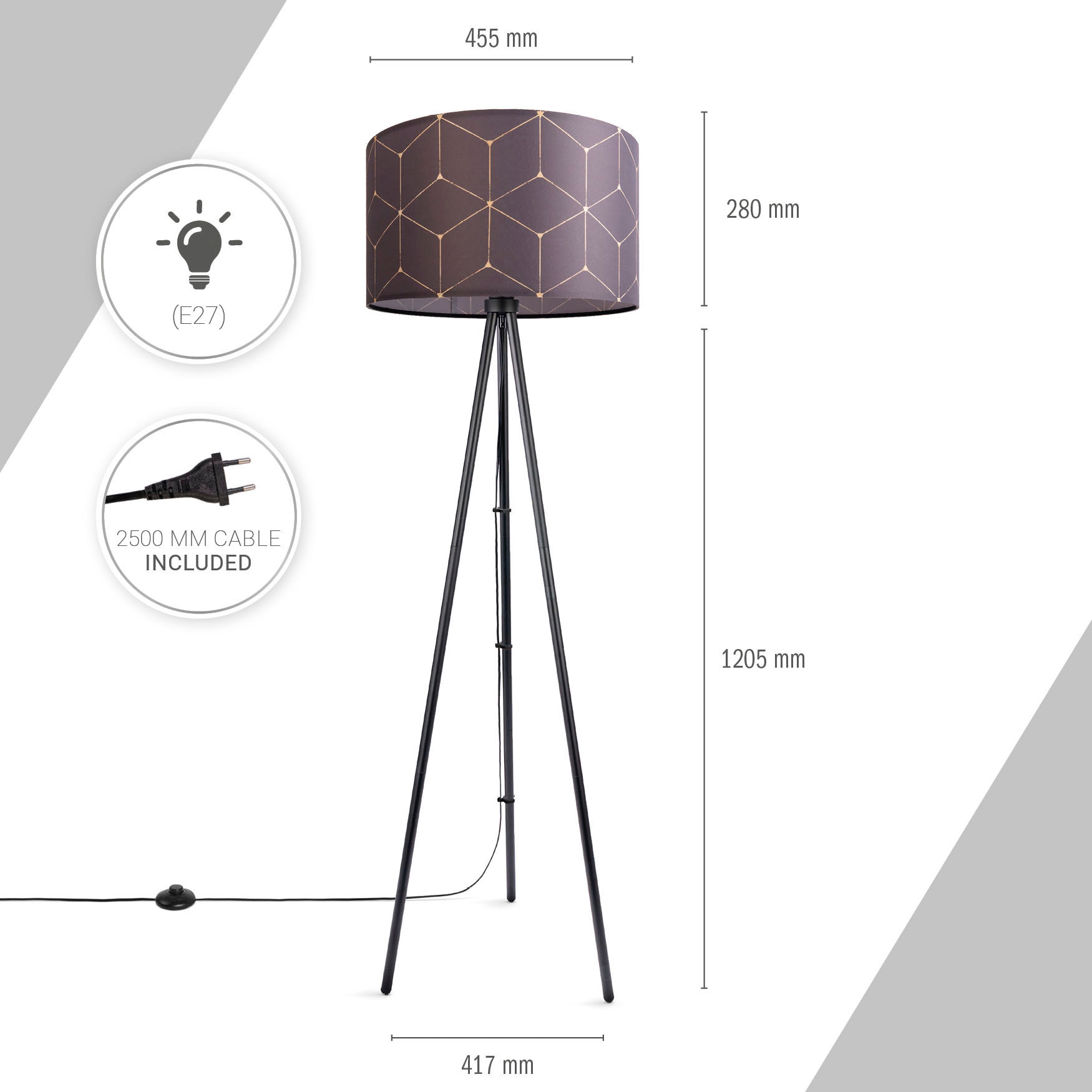Paco Home Leselampe Rund E27 | Jahren mit online Stehlampe Stoff Garantie 3 Cube«, Wohnzimmer Stehlampe kaufen Lampenschirm XXL »Trina Modern