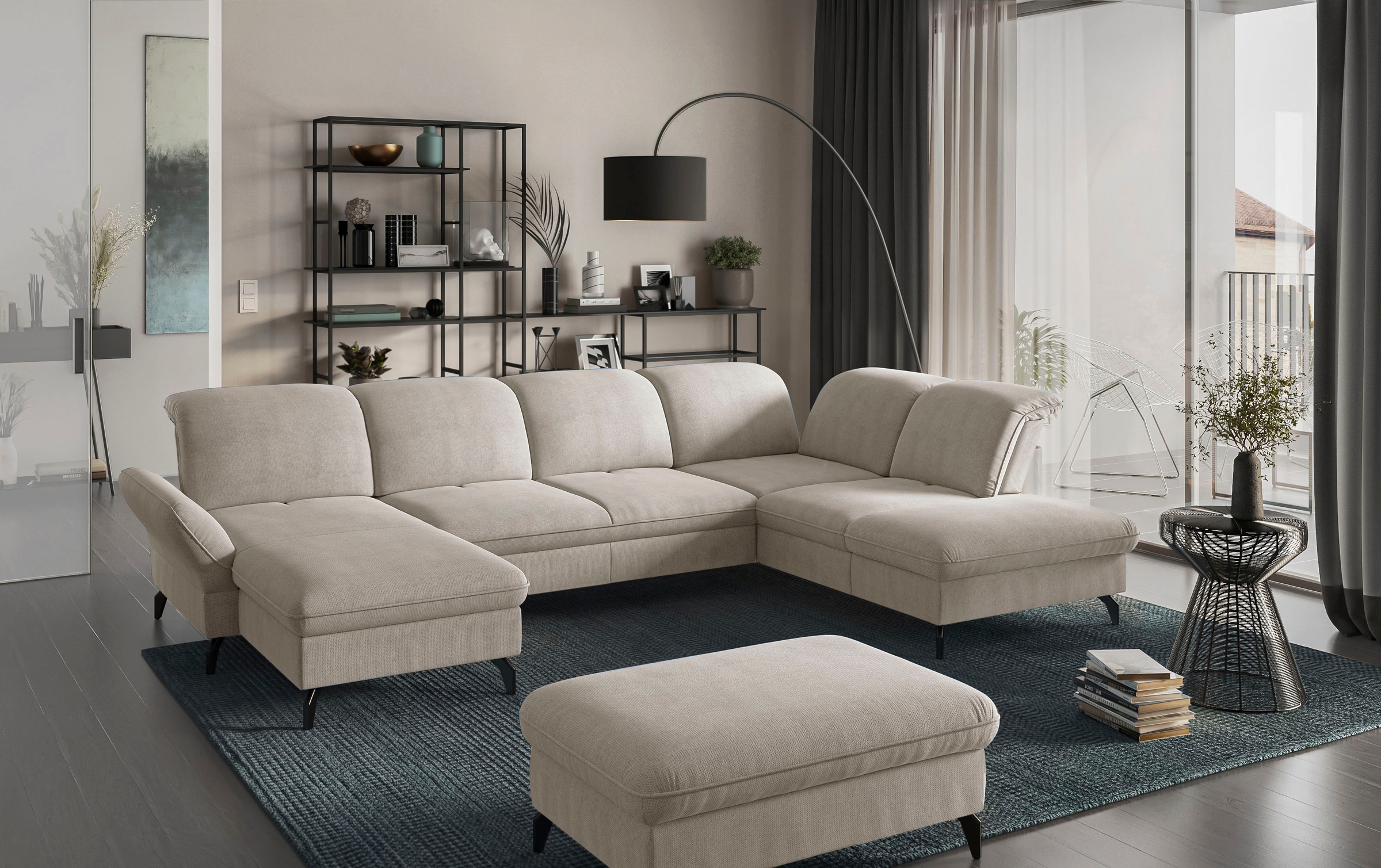 sit&more Polsterhocker »Leandro«, mit schwarzen Metallfüßen
