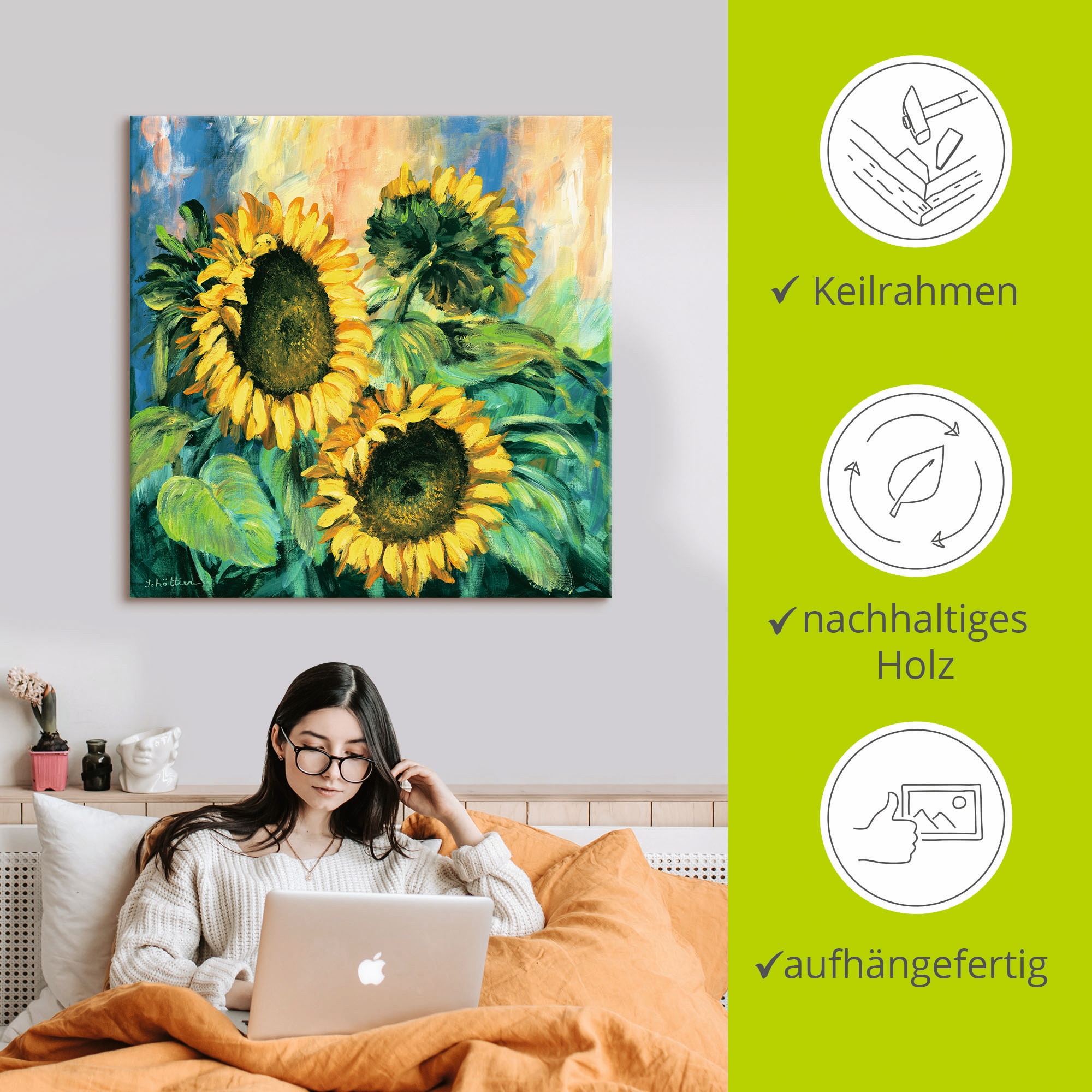 Artland Leinwandbild »Sonnenblumen II« Blumen 1 Stk. tlg. auf Holzrahmen gespannt