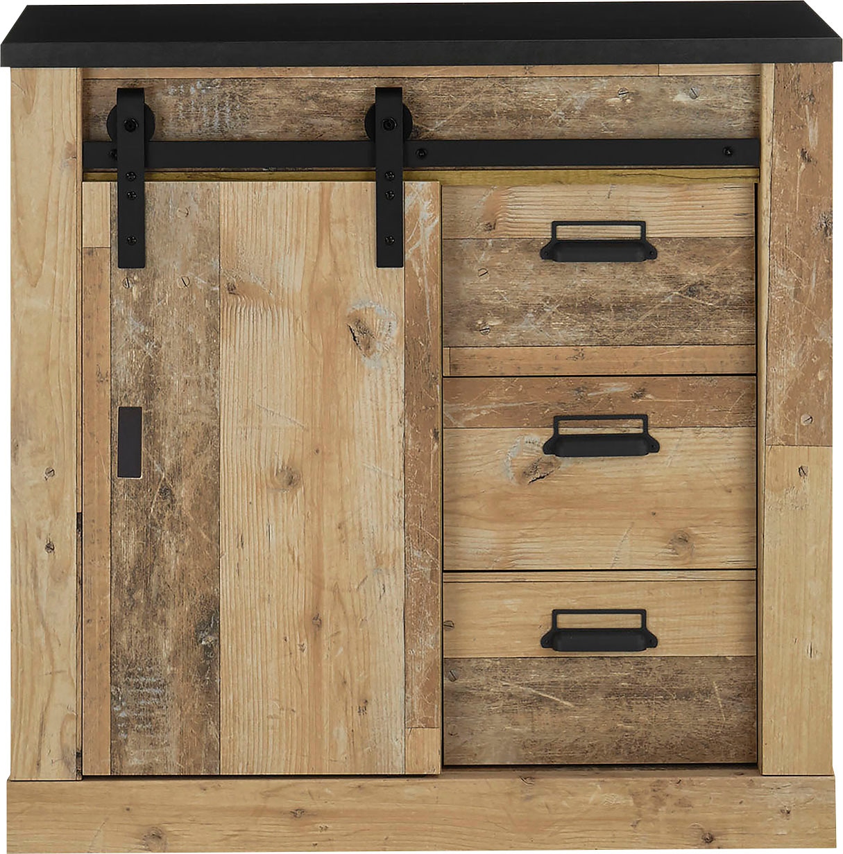 Home affaire Kommode »SHERWOOD«, Holz Dekor, mit Scheunentorbeschlag und Apothekergriffen, Breite 92 cm