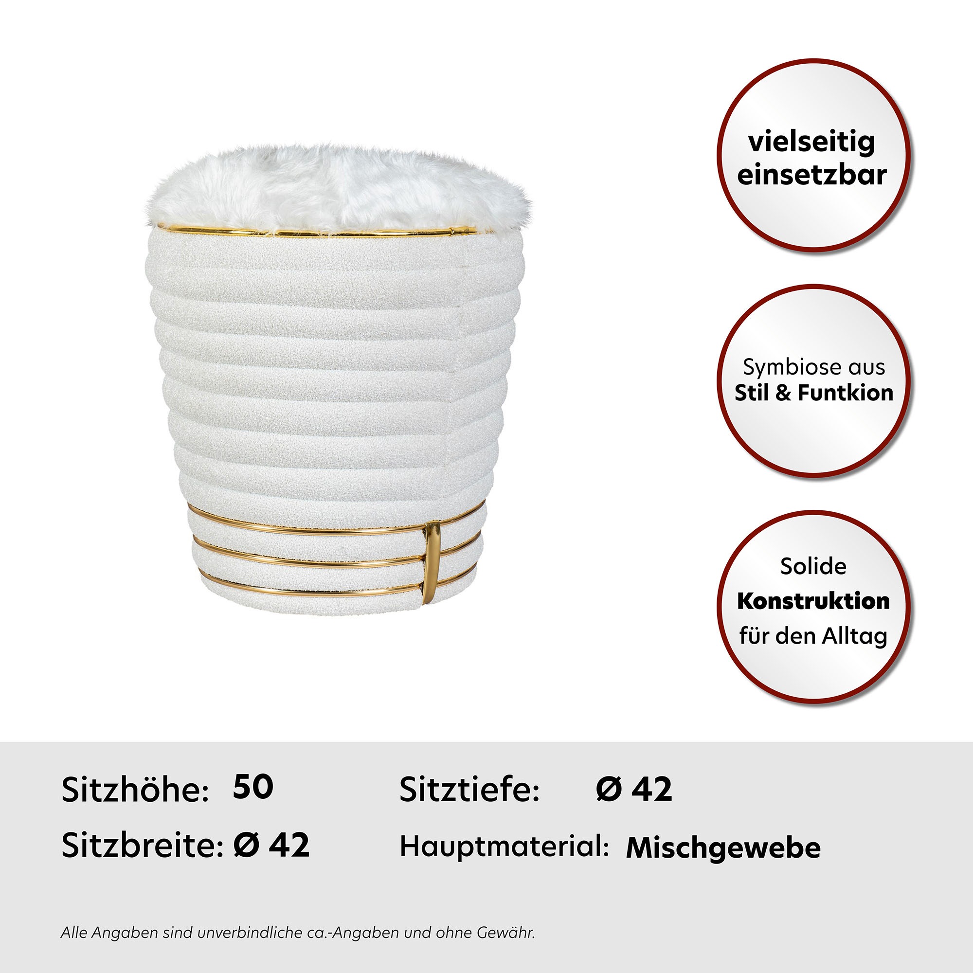Kayoom Sitzhocker »Hocker Doric, trendiger Look, ästhetische Farbgebung, schöne Steppung«, (1 St.), komfortabel, hochqualitativ, pflegeleicht, hochwertige Materialien