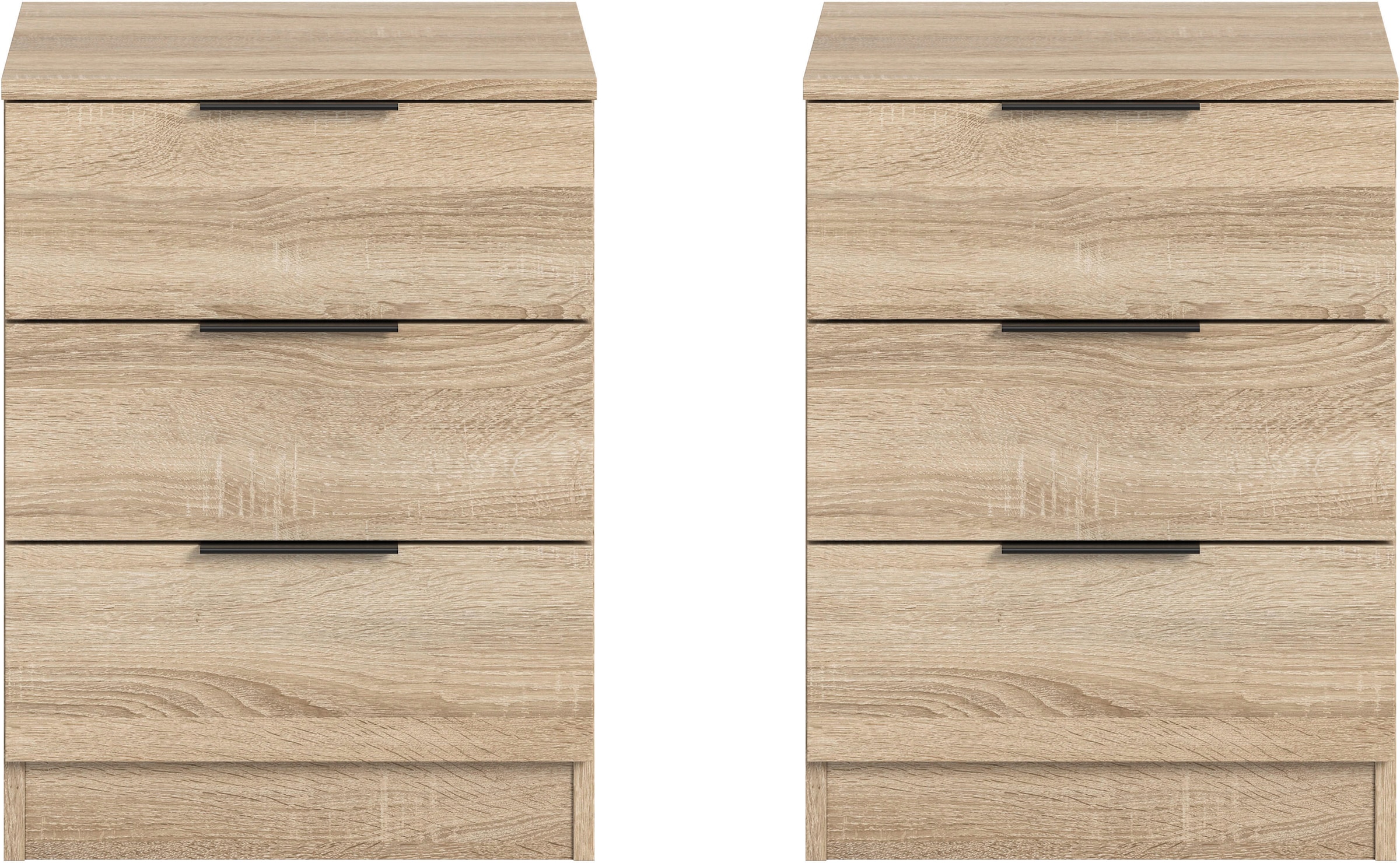 Home affaire Nachtkommode »Skarde 2 Nachttische, jeweils Breite: 45 cm« Set, Sie bekommen 2  Nachttische im Set, 2 Stk. tlg. Skarde, 2er Set Nachtkommoden, 3 Schubkästen, Sonoma Eiche NB