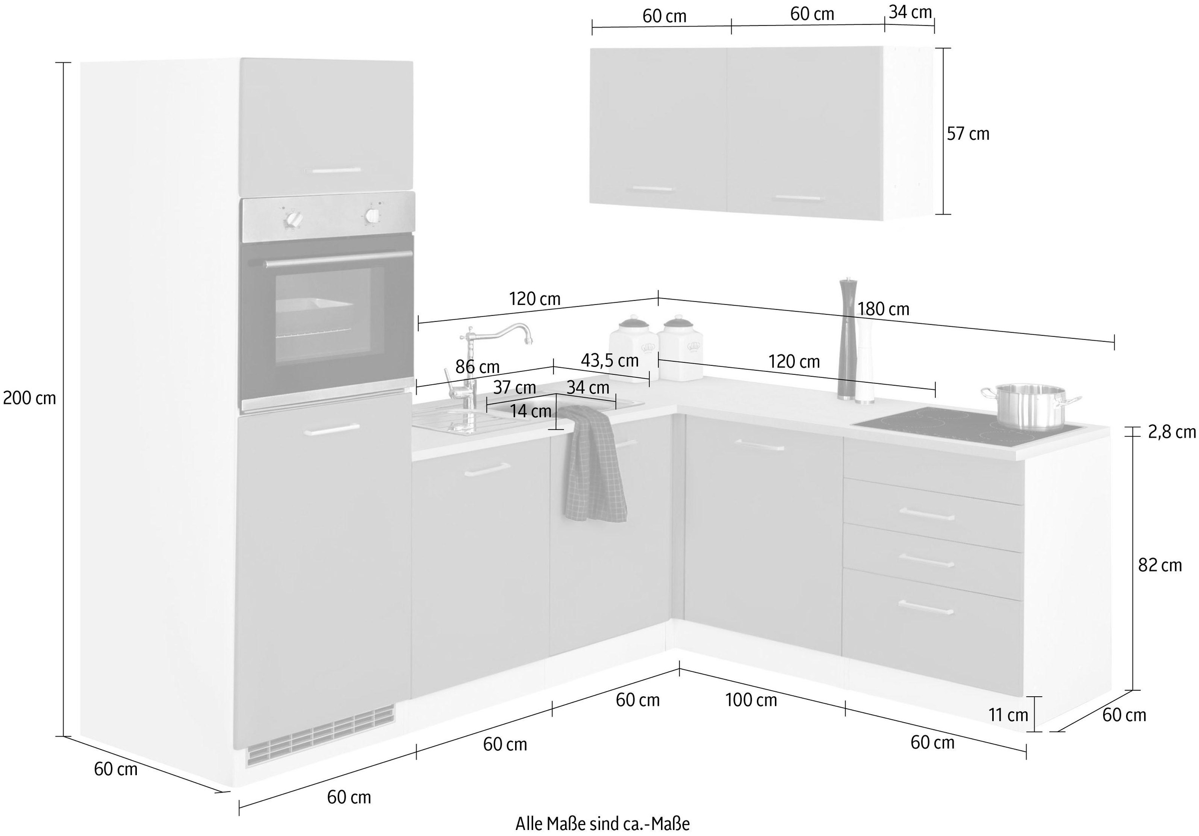 HELD MÖBEL Winkelküche Raten auf für Winkel u. Geschirrspüler 240 x kaufen 180cm Kühlschrank E-Geräte, »Visby«, ohne