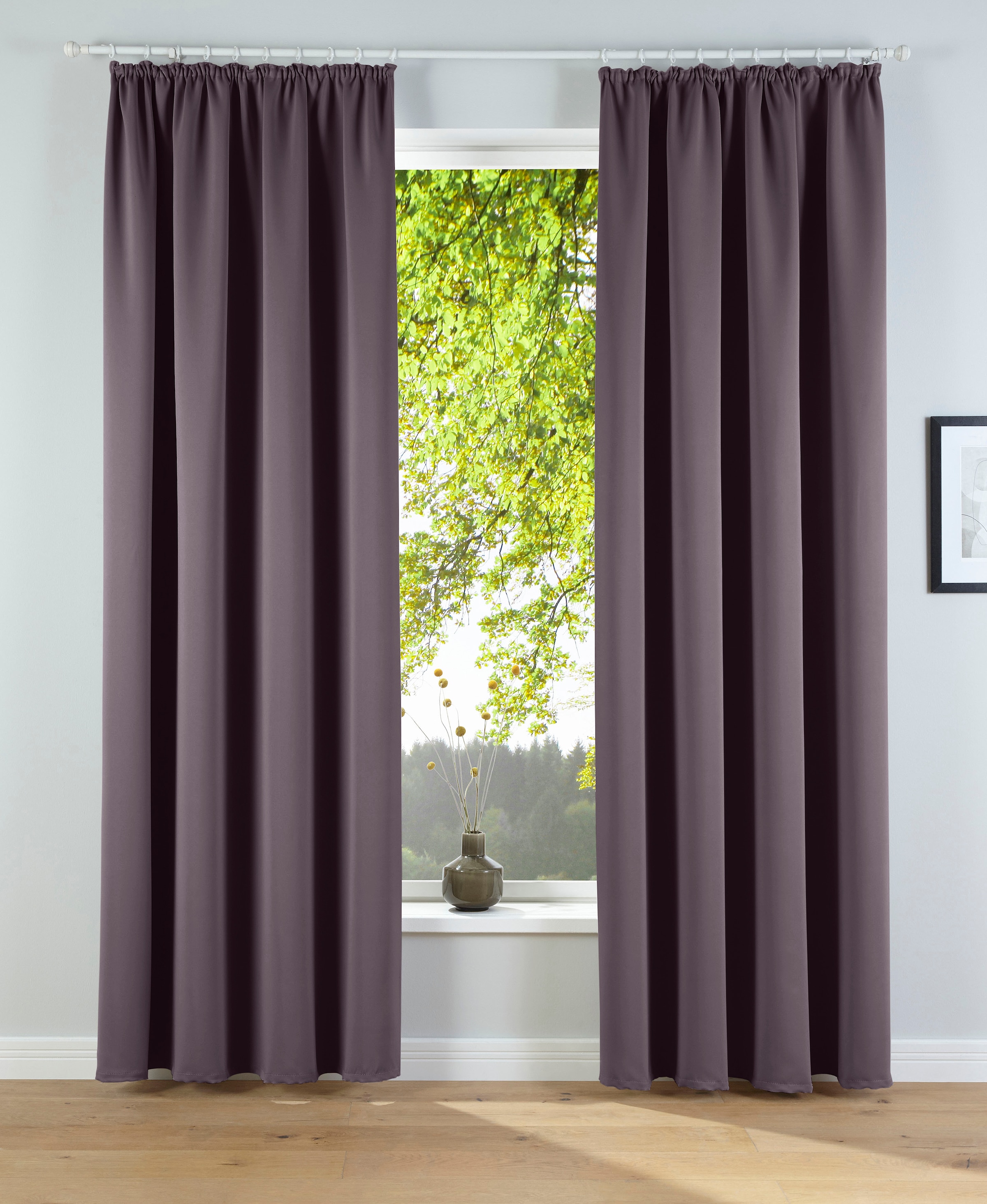 OTTO home Verdunkelungsvorhang "Solana, Gardinen mit Kräuselband, Vorhänge, Wohnzimmer, modern," Kräuselband 2 Stk. tlg. 2er-Set Verdunklungsvorhang mit Thermofunktion, Bestseller, einfarbig