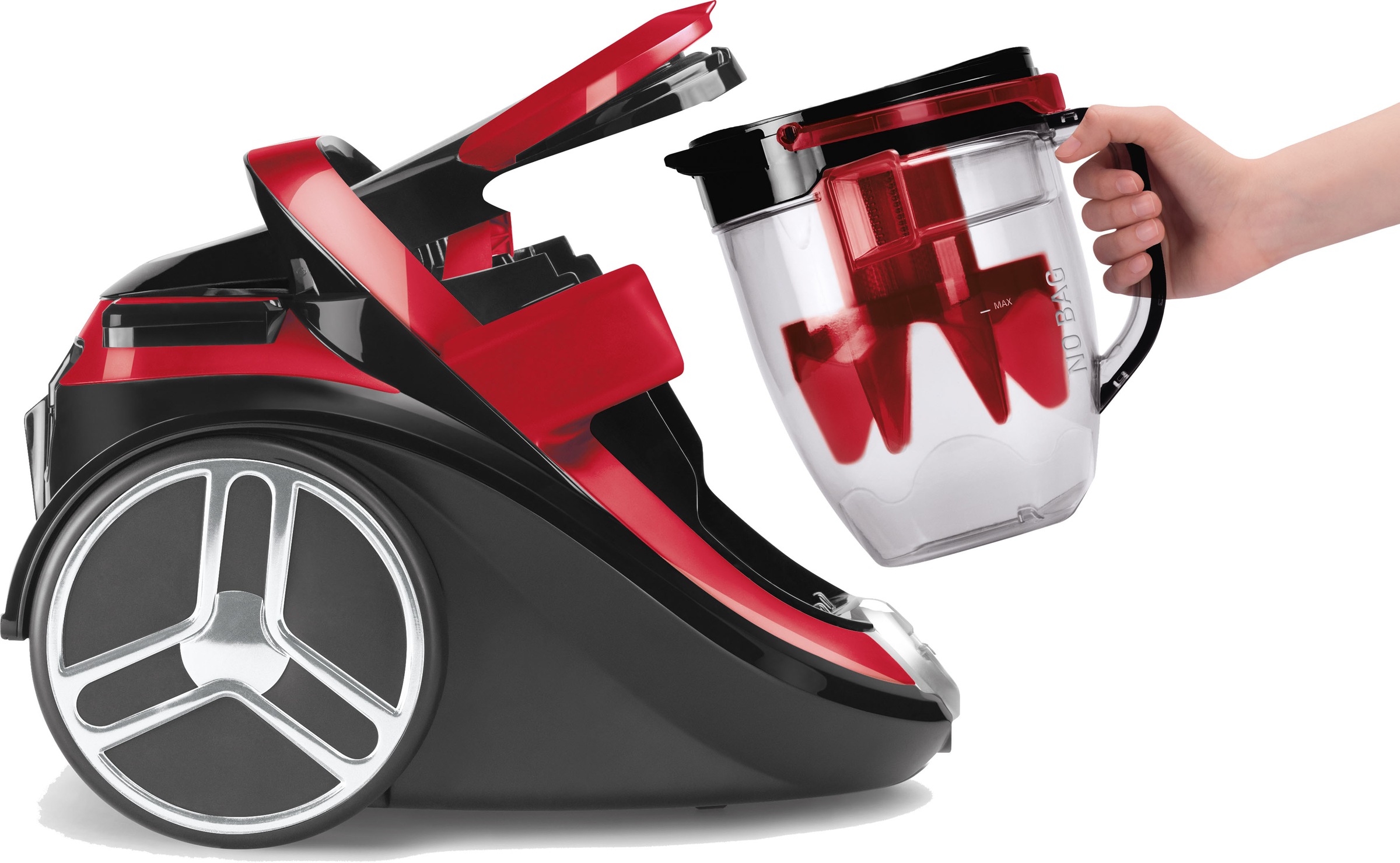 Rowenta Bodenstaubsauger »Silence Force Cyclonic, Staubsauger beutellos, 550 W, leistungsstark,«, 550 W, beutellos, 2,5L Staubvolumen, Tierhaar, Auto, Made in France, schwarz/rot, RO7649