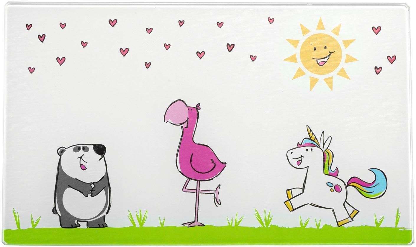LEONARDO Schneidebrett »BAMBINI«, (Set, 4 St.), Glas, Flamingo/Einhorn/Panda