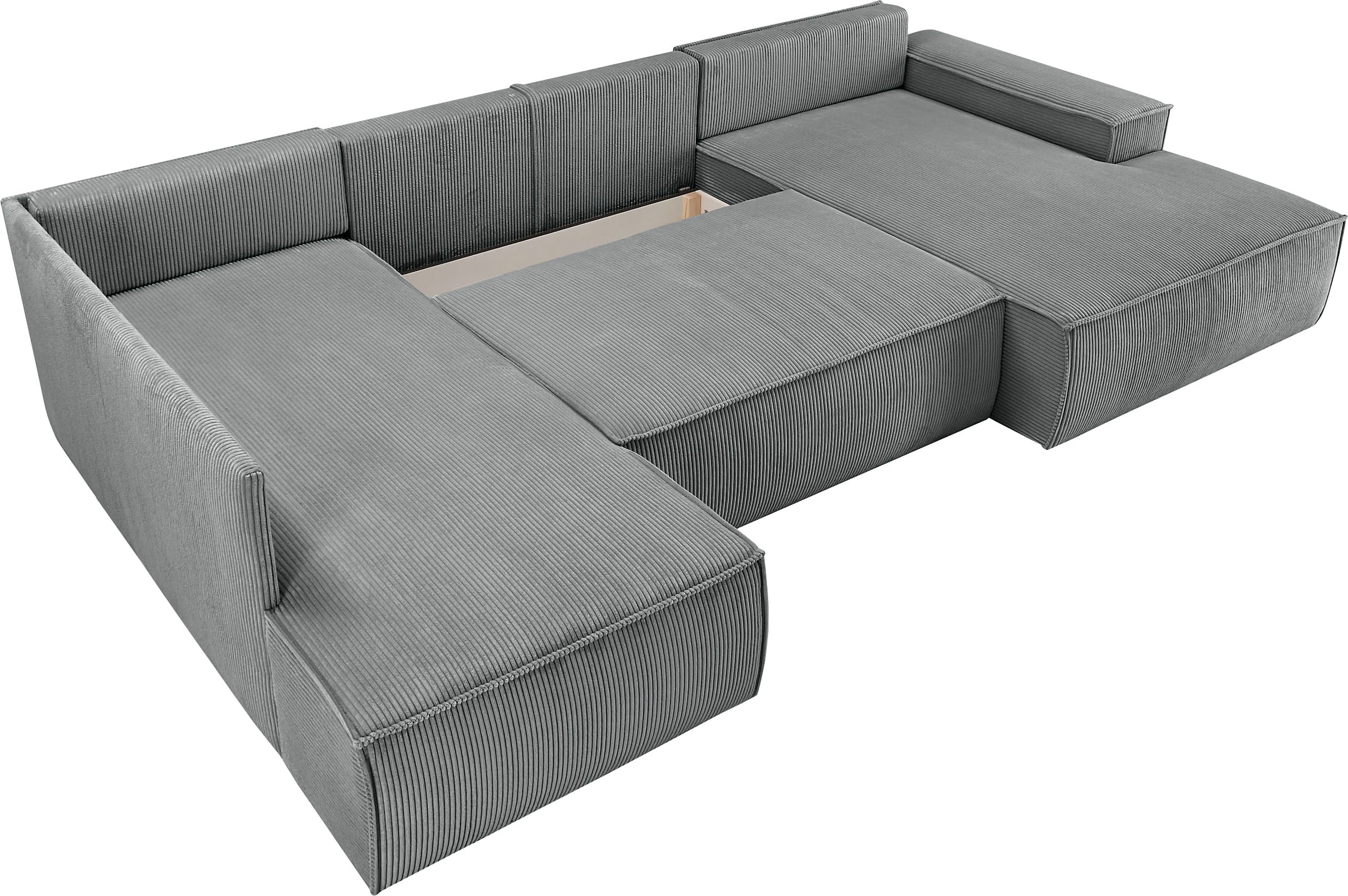 Home affaire Wohnlandschaft »SHERWOOD XXL 329 cm, U-Form, Schlafsofa,«, Schlaffunktion m. Bettkasten (194x139 cm), Cord, Vintage, Samtvelours