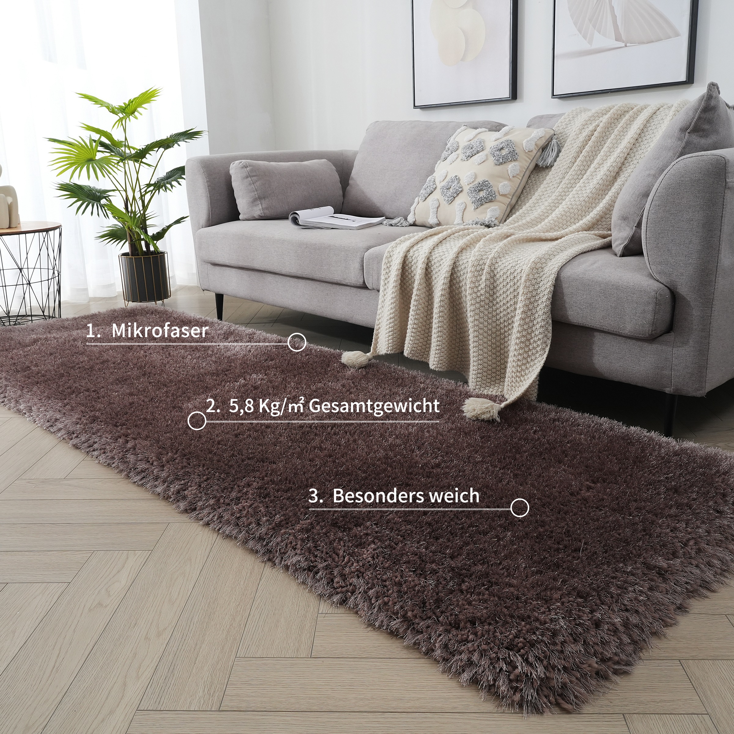 Guido Maria Kretschmer Home&Living Hochflor-Läufer »Micro exclusiv Teppich, sehr hoher Flor, weich durch Mikrofaser«, rechteckig, 78 mm Höhe, weich, Microfaser, unifarben, Schlafzimmer, Wohnzimmer, Esszimmer